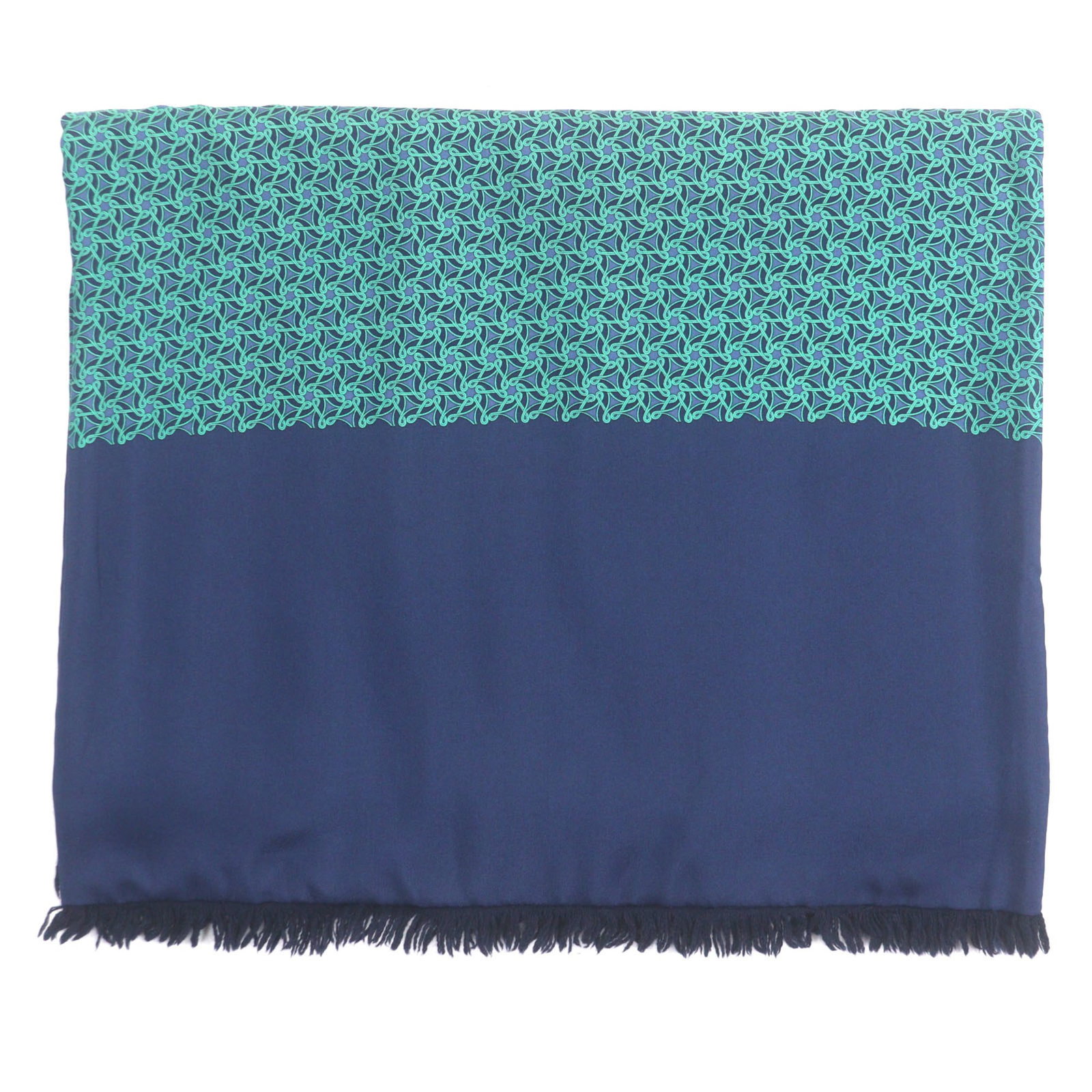 100% Silk Stole by Hermes: 100% Silk Stole by Hermes Silk stole from renowned luxury brand Hermes, boasting a striking green and navy color combination. Made from 100% silk, this stole measures 1.33m x 42cm, offering a unique a