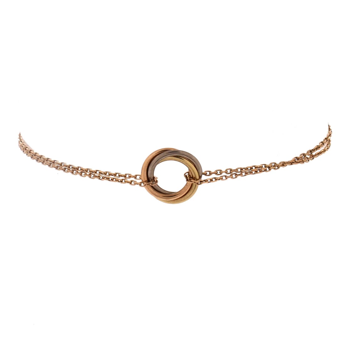 Cartier Trinity Chain Bracelet 18K Tricolor Gold: Cartier Trinity Chain Bracelet 18K Tricolor Gold 18K Tricolor Gold Cartier Trinity Chain Bracelet - A stunning example of Cartier's iconic design, this 18K tricolor gold bracelet features a unique ble
