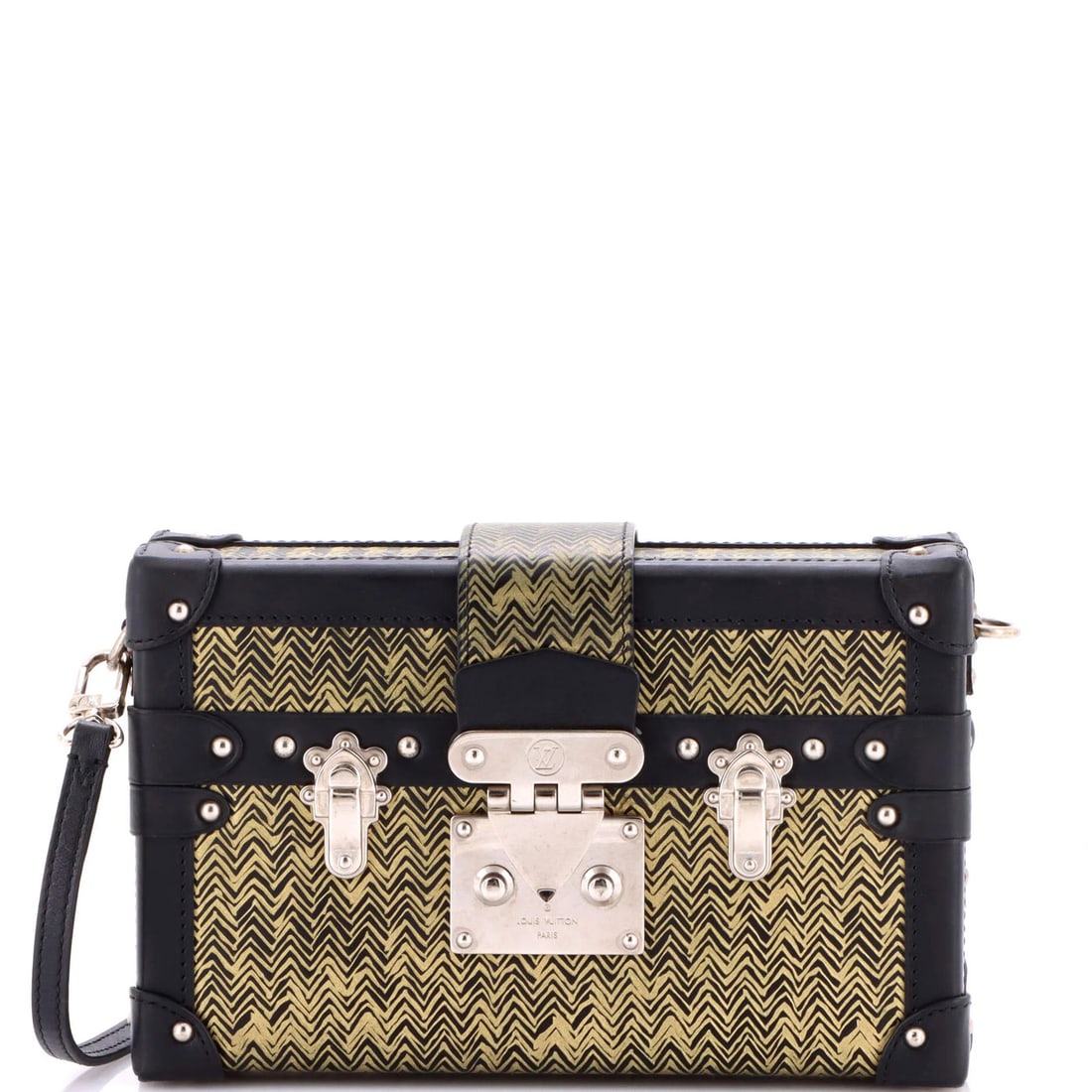 Limited Edition Louis Vuitton Leather Handbag Petite Malle: Limited Edition Louis Vuitton Leather Handbag Petite Malle The Limited Edition Louis Vuitton Leather Handbag Petite Malle boasts a striking gold exterior with black and gold accents, featuring a
