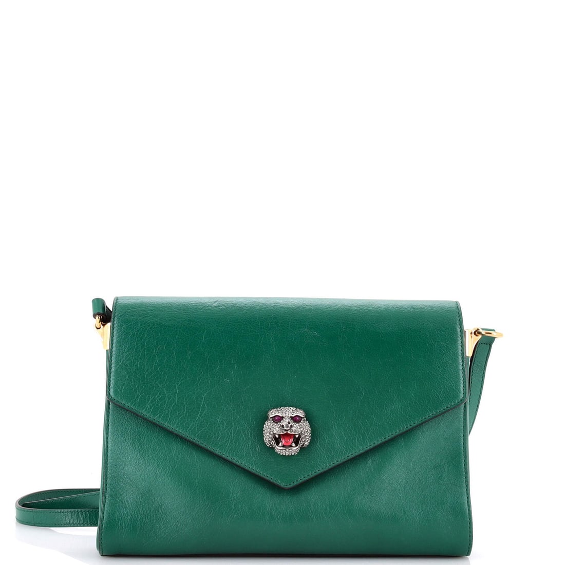 Gucci Crystal Animalier Shoulder Bag Leather Medium: Gucci Crystal Animalier Shoulder Bag Leather Medium Gucci's Crystal Animalier Shoulder Bag Leather Medium is a stylish and elegant cross-body bag featuring a striking green exterior. With its medium