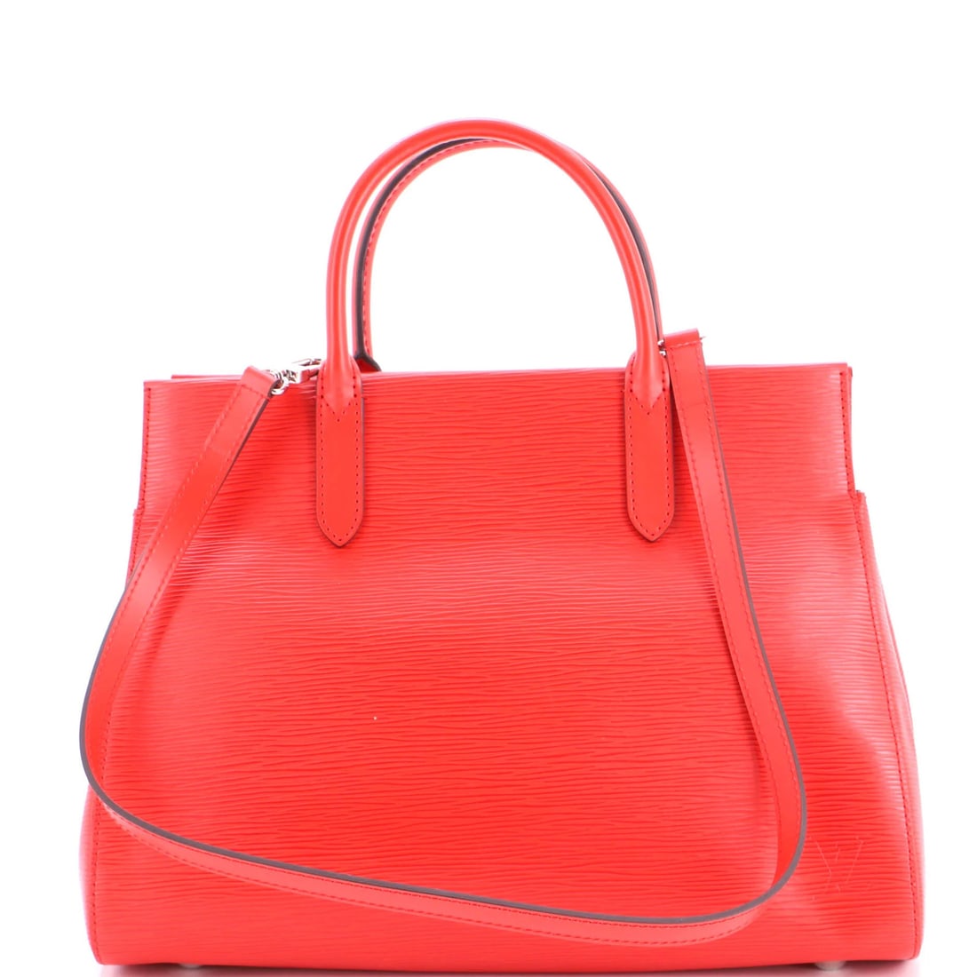 Handbag MM Leather Epi Louis Vuitton Marly: Handbag MM Leather Epi Louis Vuitton Marly Red Louis Vuitton MM Leather Marly Epi Handbag with Clochette and Strap, featuring a classic satchel design with minor creases on the exterior and interior.