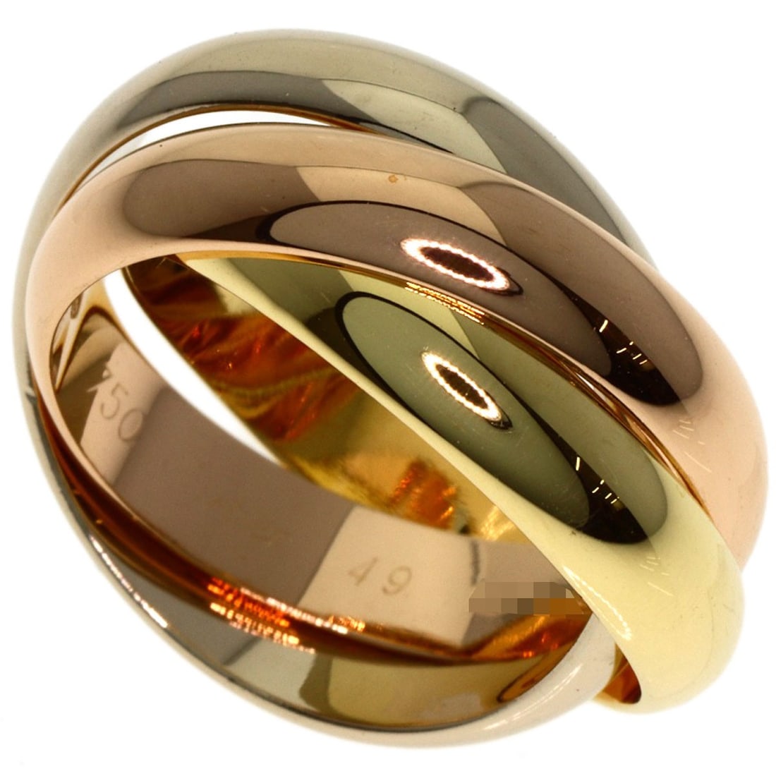 K18 Yellow Gold Trinity Cartier Ring K18 White Gold #49: K18 Yellow Gold Trinity Cartier Ring K18 White Gold #49 K18 Yellow Gold Trinity Cartier Ring #49 is a stunning gold ring featuring a signature from the renowned brand Cartier. Made from high-quality