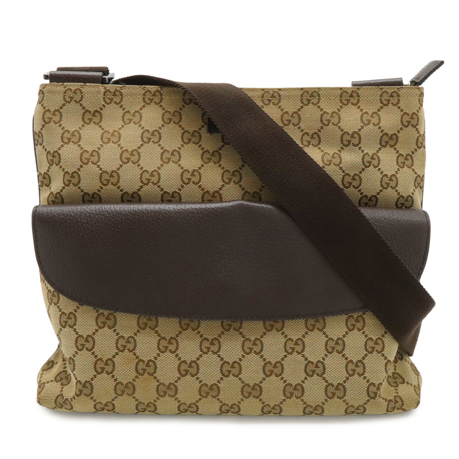 Canvas Leather Bag Shoulder Gucci: Canvas Leather Bag Shoulder Gucci Canvas Leather Bag Shoulder Gucci is made from canvas and leather, with a beige, dark brown, and khaki color palette. This shoulder bag measures 25.5cm x 20cm x 3cm