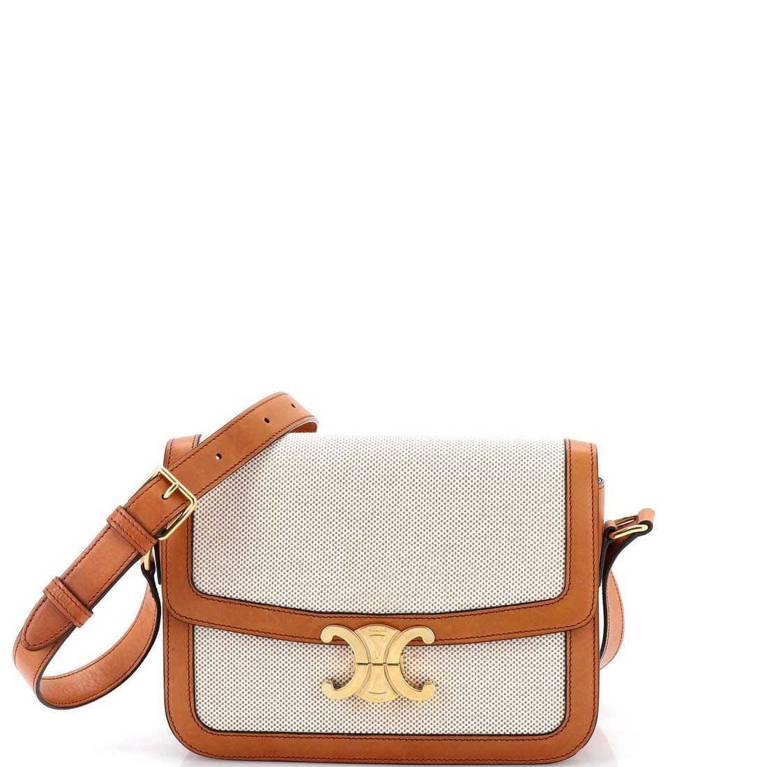 Shoulder Bag Canvas Celine Triomphe Medium Leather: Shoulder Bag Canvas Celine Triomphe Medium Leather The Celine Triomphe Medium Shoulder Bag Canvas with Leather is a stylish and versatile cross body bag. Measuring 6" tall, 8.5" wide, and 3" deep, it 