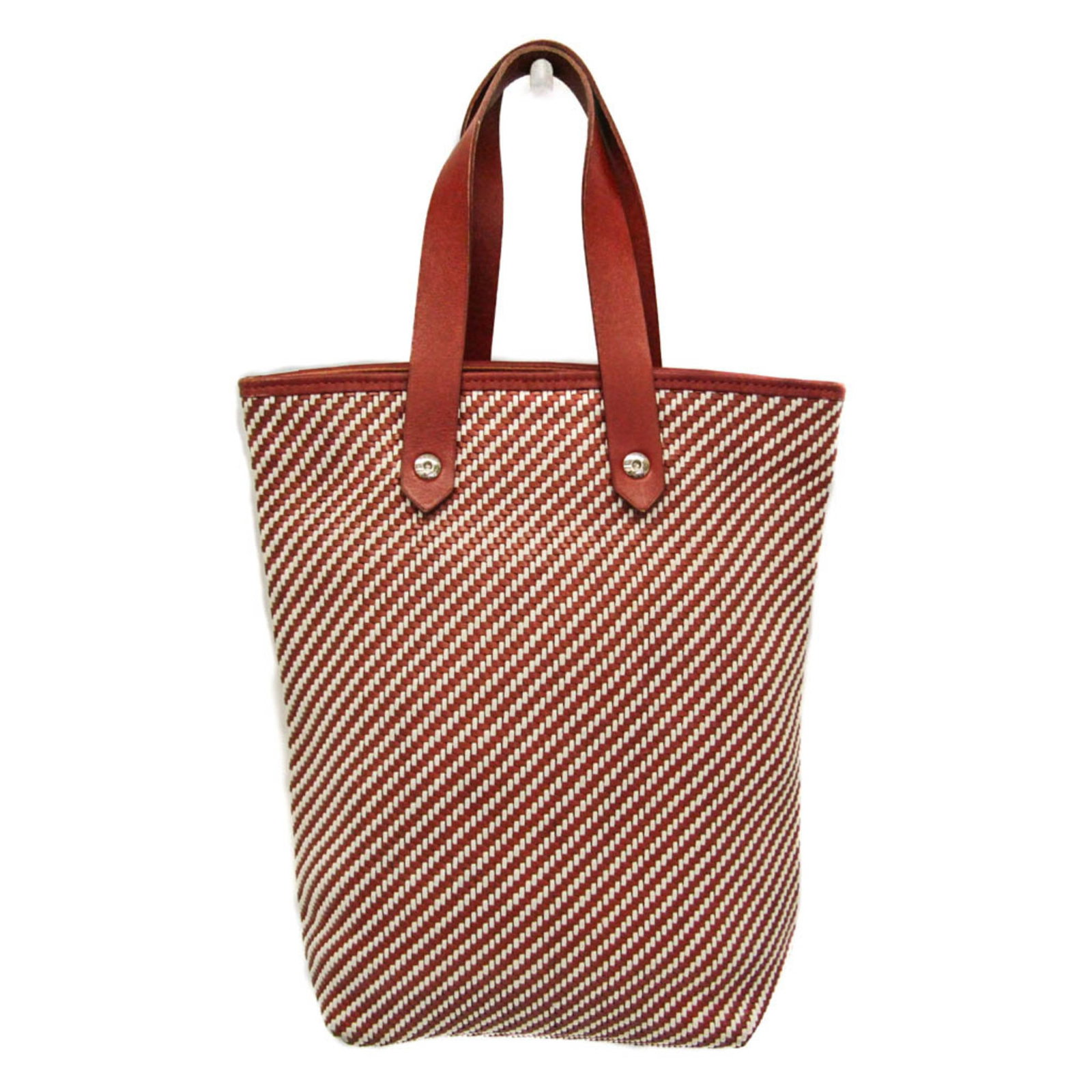 Hermes Tote Bag Leather Polyester: Hermes Tote Bag Leather Polyester The Hermes Tote Bag is a stylish and functional accessory, featuring a unique blend of leather and polyester materials in a striking red-brown and white color