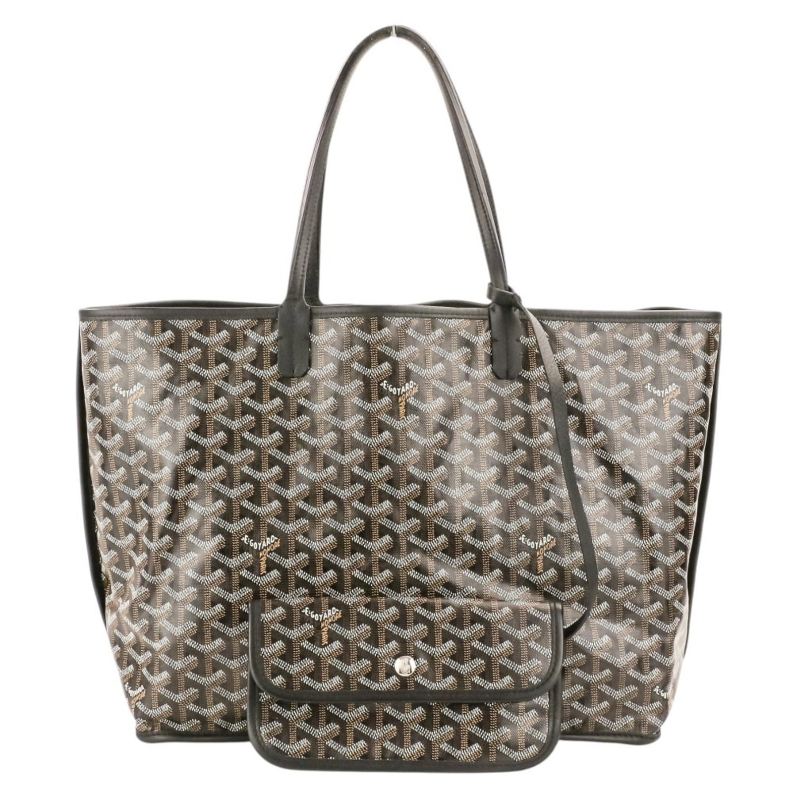 Pouch Handbag Tote Goyard: Pouch Handbag Tote Goyard Black or Brown Goyard Pouch Handbag Tote measures 38cm x 33cm x 16cm. This classic tote features a timeless design and durable construction. The signature Goyard pattern adds