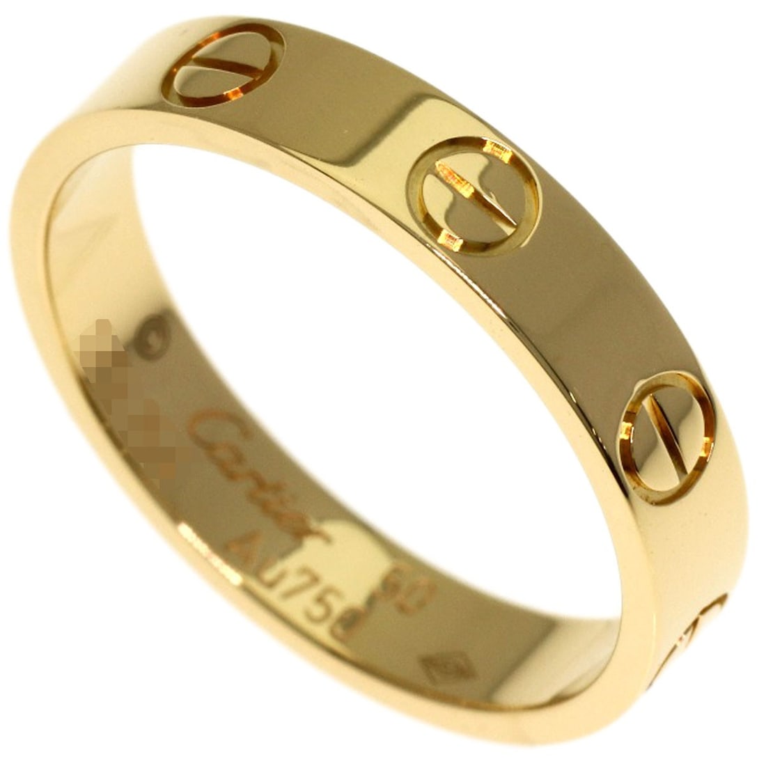 Yellow Gold Ring K18 Mini Love Cartier #50: Yellow Gold Ring K18 Mini Love Cartier #50 K18 Yellow Gold Cartier Mini Love Ring, 5.25 US Ring Size, Open Closure, No Main Stone. This Cartier ring showcases K18 yellow gold, a high-purity gold