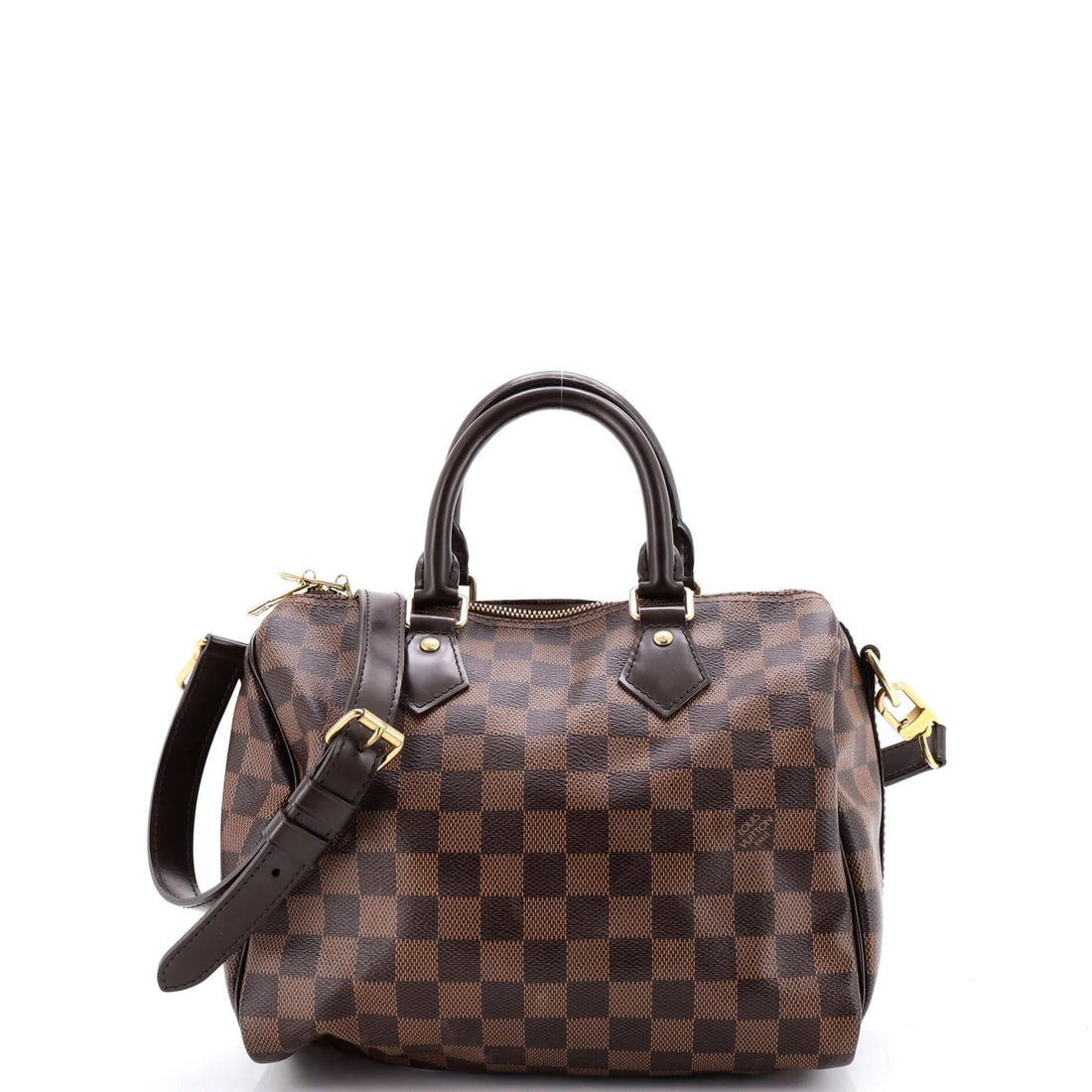 Vuitton Speedy Louis Damier Bandouliere 25: Vuitton Speedy Louis Damier Bandouliere 25 The Vuitton Speedy Louis Damier Bandouliere 25 is a classic brown canvas-coated satchel with a timeless Damier 25 pattern. With its gold hardware and red