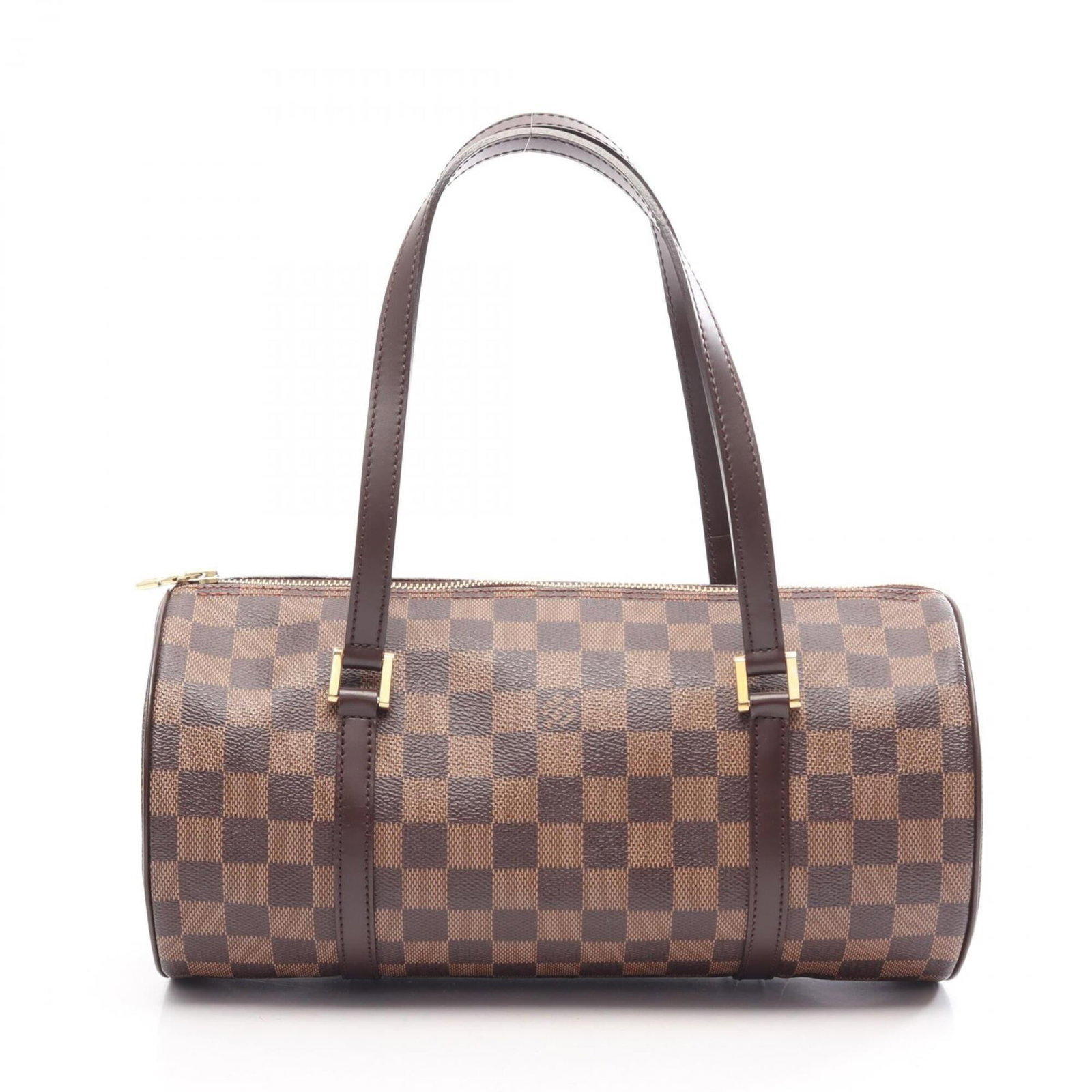 Handbag Coated Canvas Leather Louis Vuitton: Handbag Coated Canvas Leather Louis Vuitton Coated canvas and leather combine in this Louis Vuitton handbag, featuring a classic Damier canvas pattern in brown. The bag's dimensions are 15cm x 30cm x 