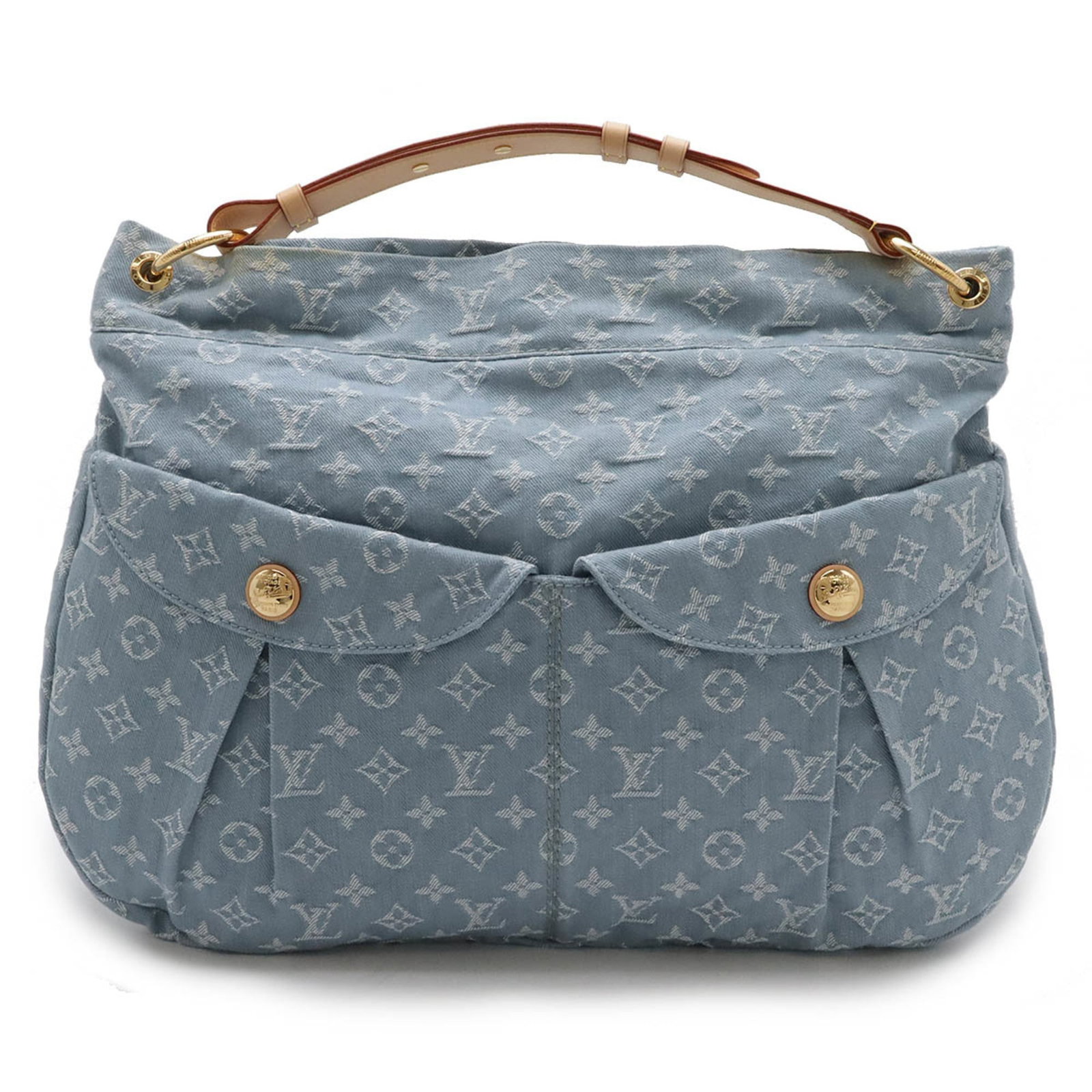 Vuitton Louis Denim Monogram Shoulder Bag: Vuitton Louis Denim Monogram Shoulder Bag The Vuitton Louis Denim Monogram Shoulder Bag is a stylish and iconic design, featuring the signature monogram pattern in a vibrant blue and yellow color