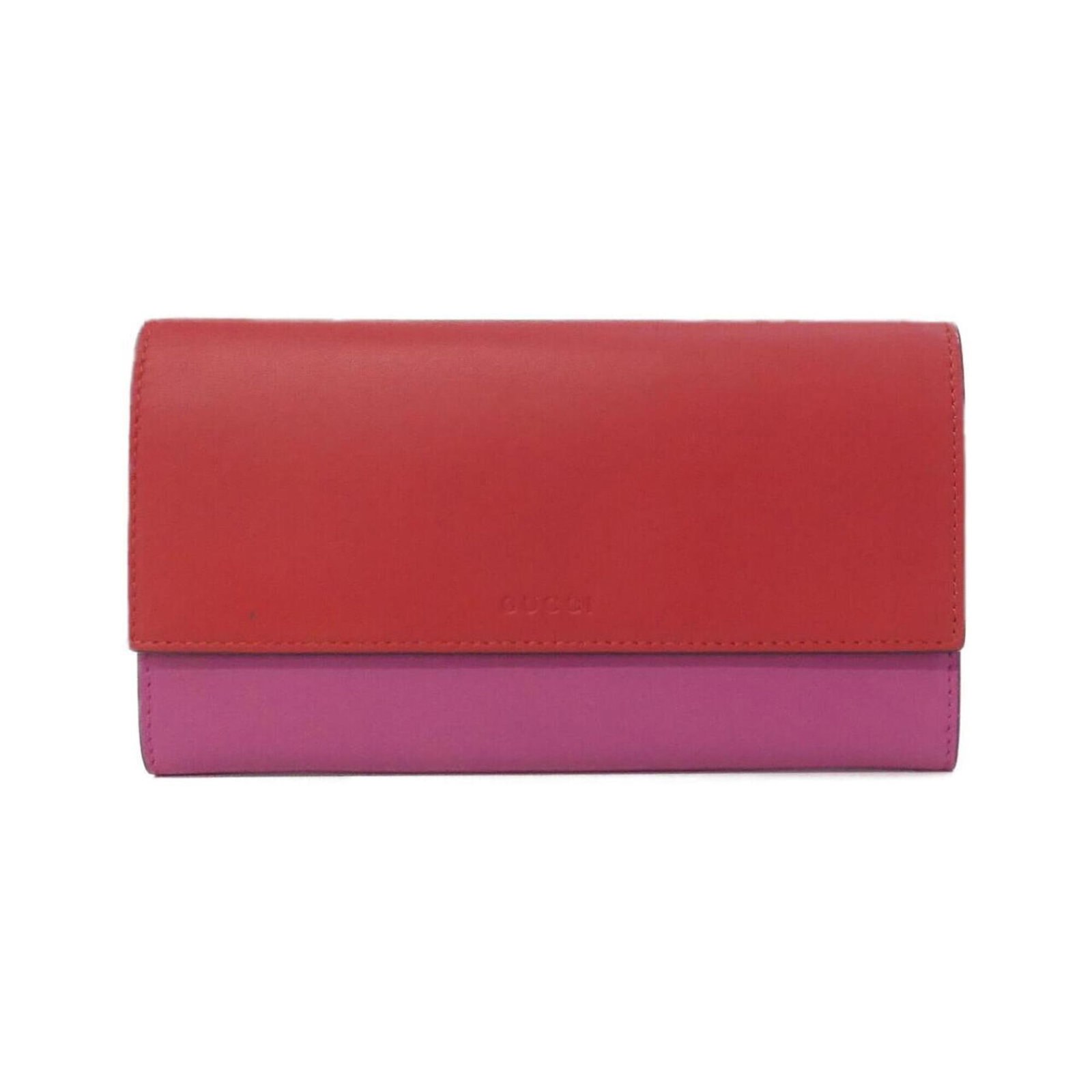 Gucci Long Wallet (Bi-Fold) Leather: Gucci Long Wallet (Bi-Fold) Leather This Gucci long wallet features a striking pink and red bi-fold design, measuring 10.5cm x 19cm x 2cm. Made from high-quality leather, its sleek and modern style
