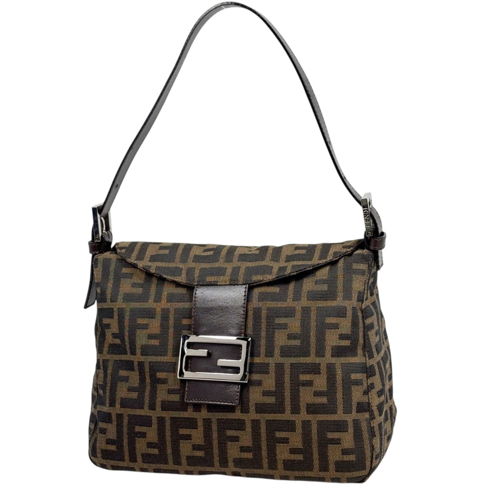Shoulder Bag Fendi Canvas Leather: Shoulder Bag Fendi Canvas Leather Canvas and leather come together in this Fendi Zucca shoulder bag, featuring a brown color and dimensions of 17cm x 23cm x 12.5cm. The bag's canvas and leather