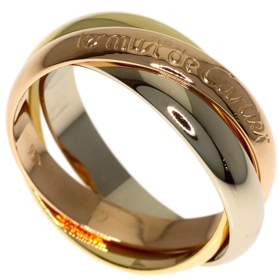 Yellow Gold K18 White Gold Cartier Trinity Ring: Yellow Gold K18 White Gold Cartier Trinity Ring K18 White Gold Cartier Trinity Ring in Yellow Gold offers a sleek, modern design with a focus on durability and luxury. This 5.75 US ring size piece fea