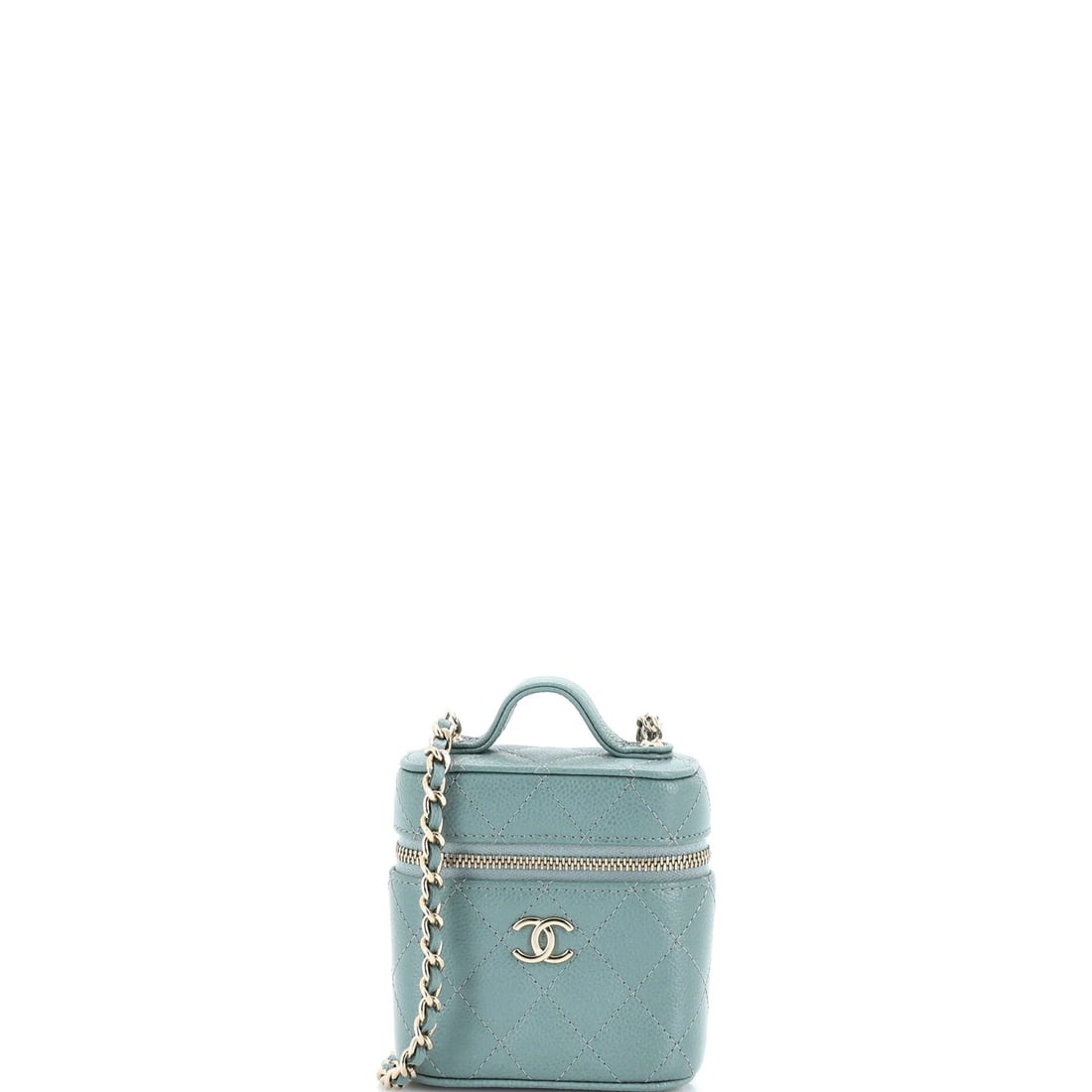 Handle with care Chanel Quilted Caviar Vanity Case Chain: Handle with care Chanel Quilted Caviar Vanity Case Chain The Handle with Care Chanel Quilted Caviar Vanity Case Chain is a stylish and functional cross body bag with a rich green quilted caviar exteri
