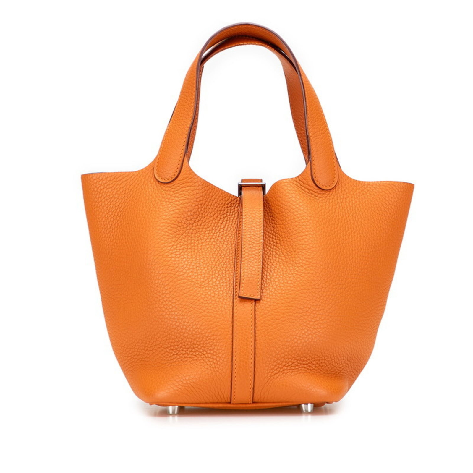 Clemence Leather Handbag Taurillon Hermes: Clemence Leather Handbag Taurillon Hermes Taurillon clemence leather handbags from the Hermes Picotin line are known for their sleek design and premium materials. This particular orange, Potiron