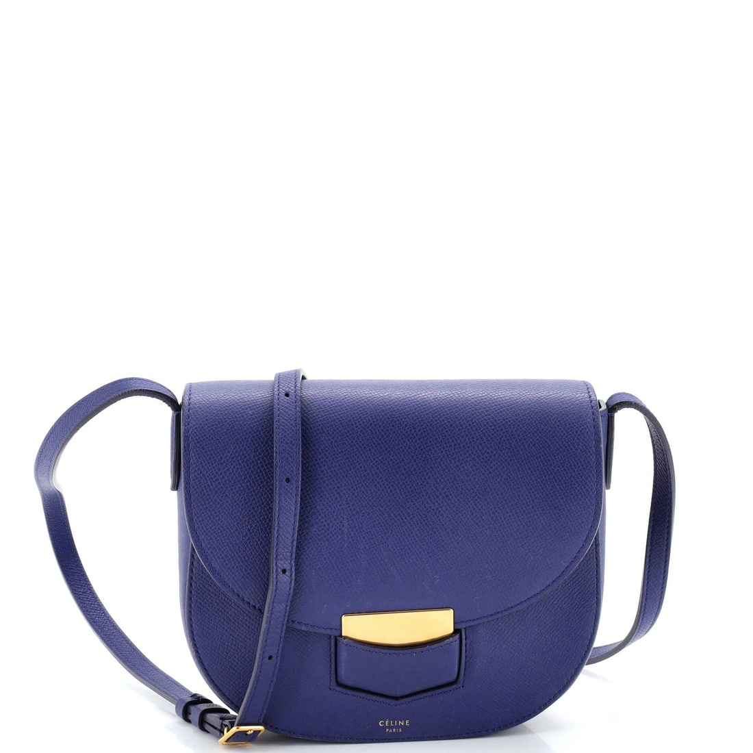 Leather Small Grainy Crossbody Bag Celine: Leather Small Grainy Crossbody Bag Celine Small Grainy Crossbody Bag in Purple Leather. This Celine Trotteur Crossbody Bag features a unique grainy leather exterior in a rich purple hue, complemented 