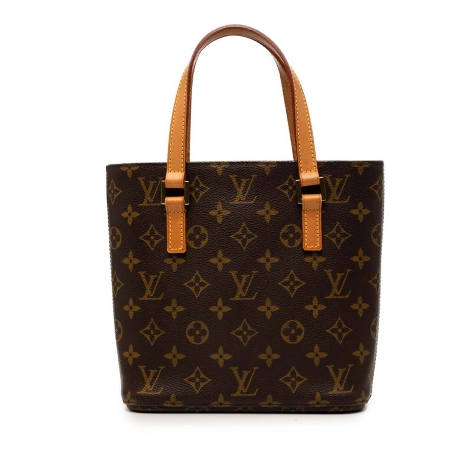 Vuitton Louis Leather Pvc Handbag Tote: Vuitton Louis Leather Pvc Handbag Tote The Louis Vuitton Monogram Tote features a striking combination of PVC and leather materials, with a classic brown color and open closure. Measuring 21cm x 21cm