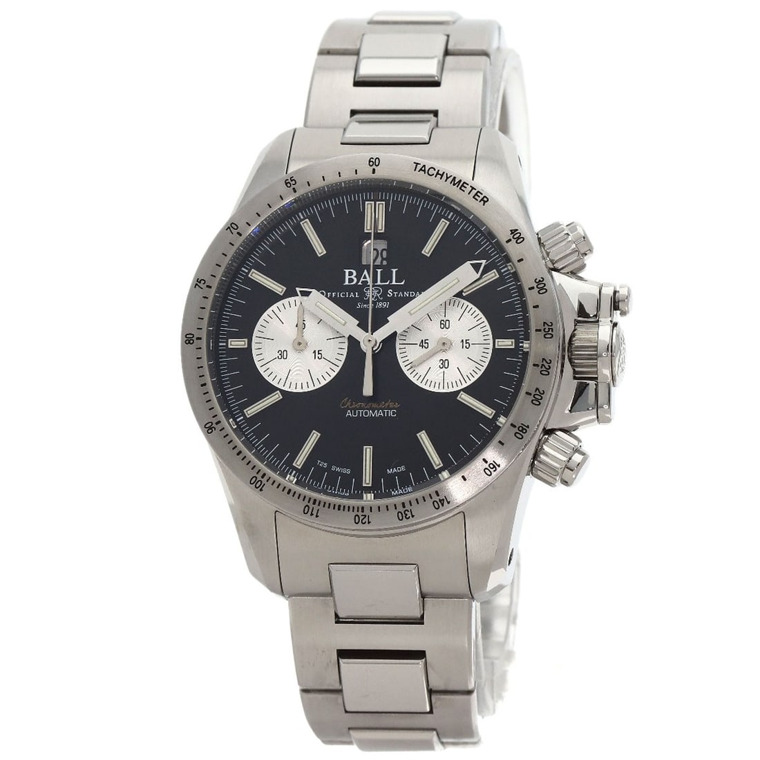 Ballwatch Engineer Hydrocarbon Racer Chronograph Watches Cm2198C-S2Cj-Bk: Ballwatch Engineer Hydrocarbon Racer Chronograph Watches Cm2198C-S2Cj-Bk Stainless steel construction and a silver bezel make this 42mm chronograph watch a sleek and modern timepiece. The black dial a
