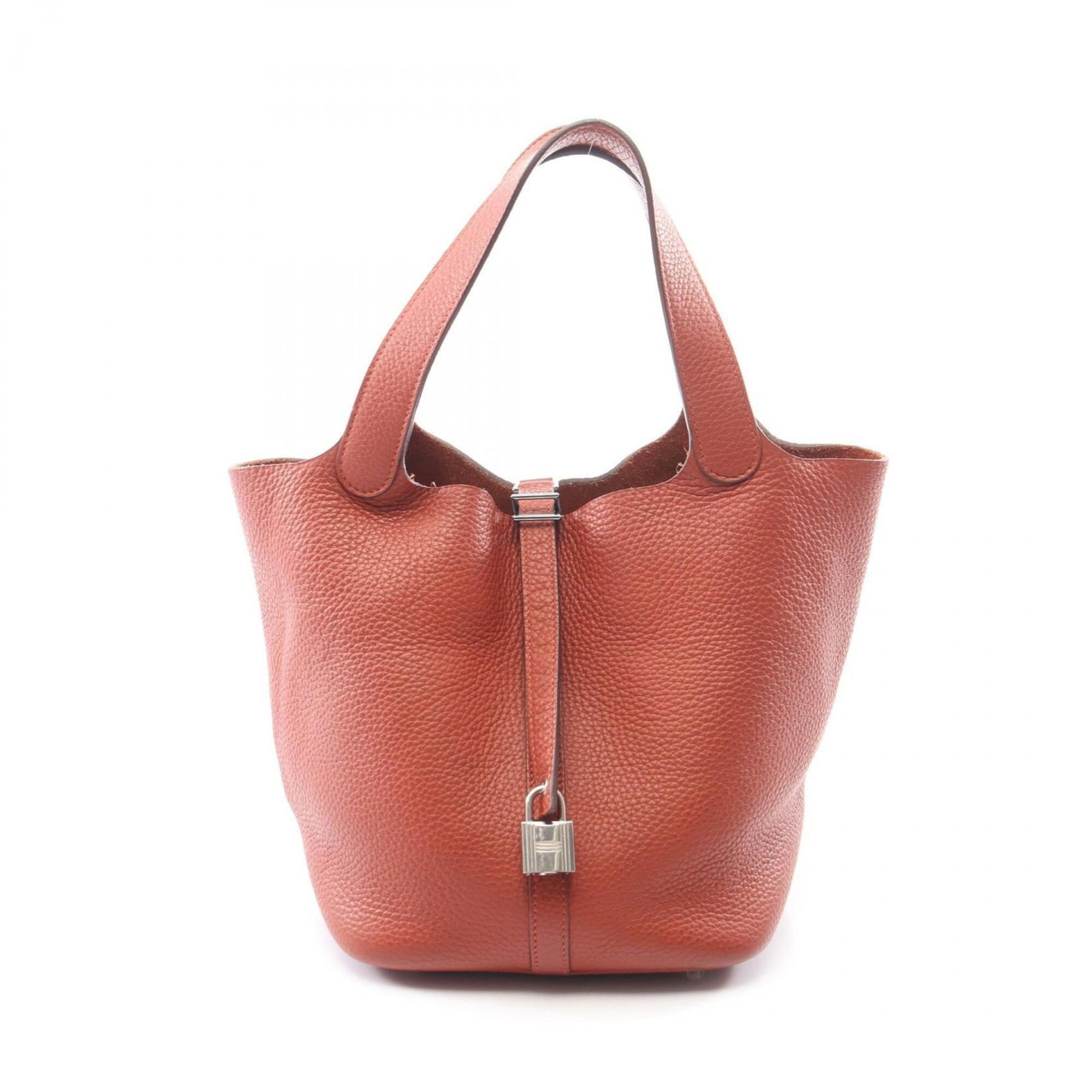 Clemence Leather Handbag Taurillon Hermes: Clemence Leather Handbag Taurillon Hermes Taurillon clemence leather handbag from Hermes, featuring a classic design with a brown color and precise measurements of 18.5cm x 19cm x 13.5cm. This