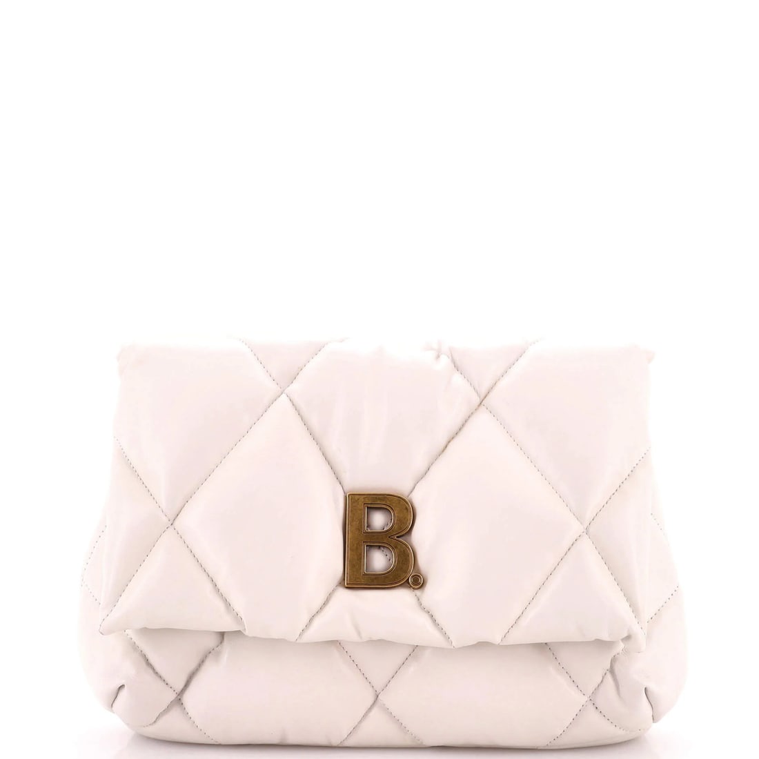 Puffy Leather Quilted Medium Clutch Touch Balenciaga: Puffy Leather Quilted Medium Clutch Touch Balenciaga White quilted puffy leather medium clutch from Balenciaga's Touch Clutch collection, featuring a structured design and premium leather exterior
