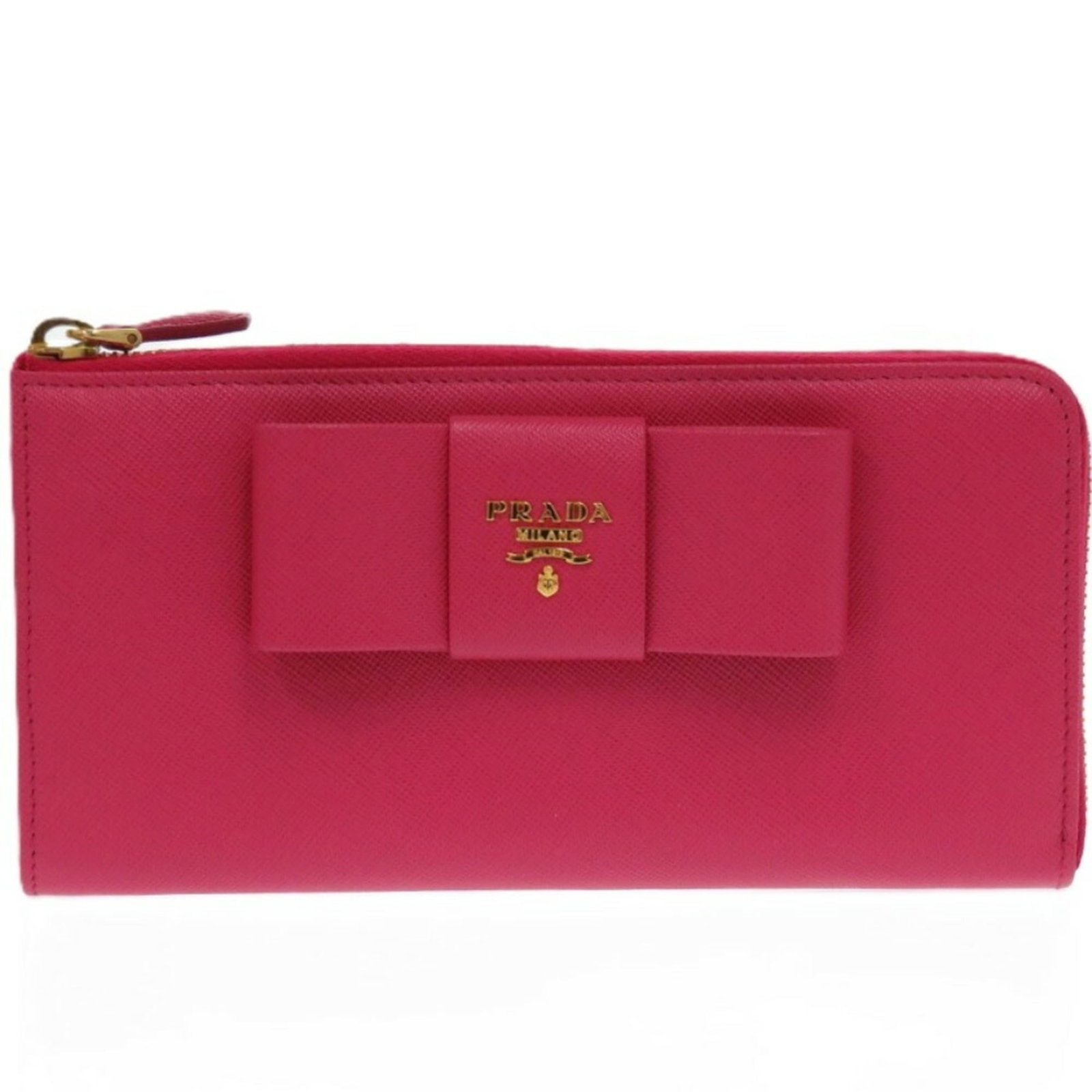 Prada Long Wallet (Bi-Fold) Leather: Prada Long Wallet (Bi-Fold) Leather Prada Long Wallet (Bi-Fold) Leather features a sleek bi-fold design with a signature pink leather finish. Made from high-quality leather, this long wallet measures 