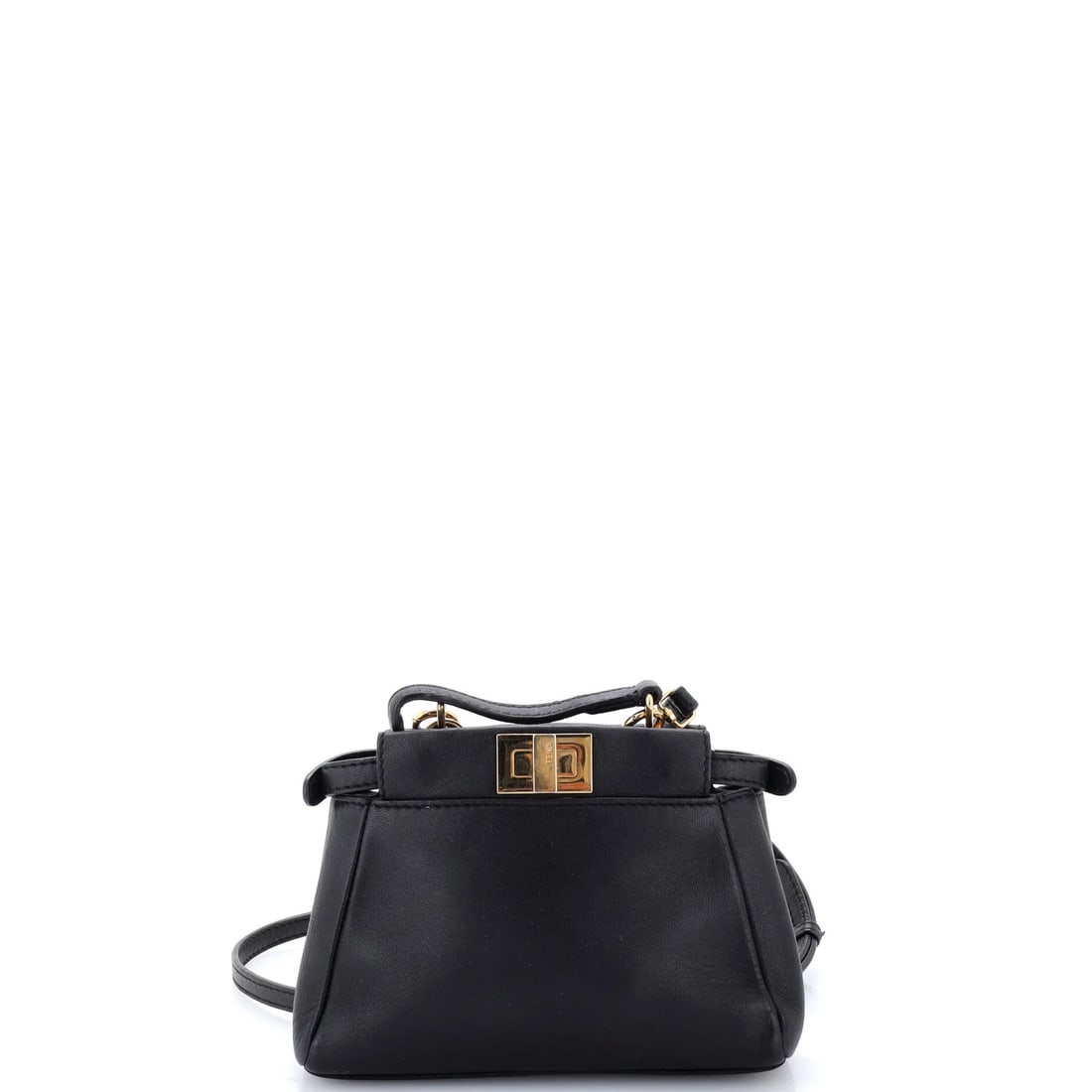 Micro Leather Bag Peekaboo Fendi: Micro Leather Bag Peekaboo Fendi Black Fendi Peekaboo Micro Leather Cross Body Bag with Gold Hardware, featuring a sleek design with a 25-27" adjustable strap drop and a compact size of 4" x 6" x 2". 