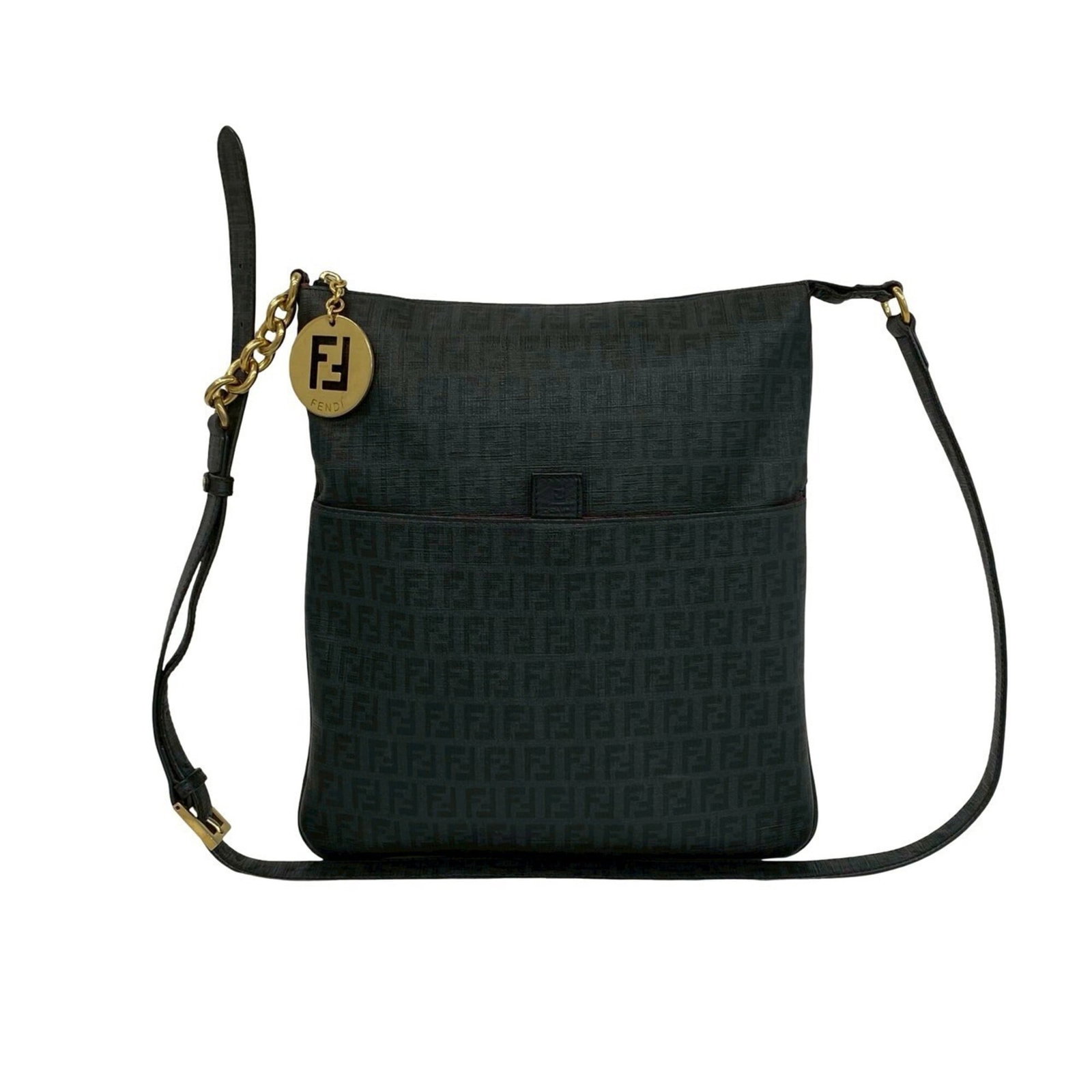 Leather Sling Fendi Bag Pvc Shoulder: Leather Sling Fendi Bag Pvc Shoulder Leather and PVC materials combine in this sleek Fendi shoulder bag, featuring a unique sling design. The black color and 31cm x 27cm dimensions make it a stylish