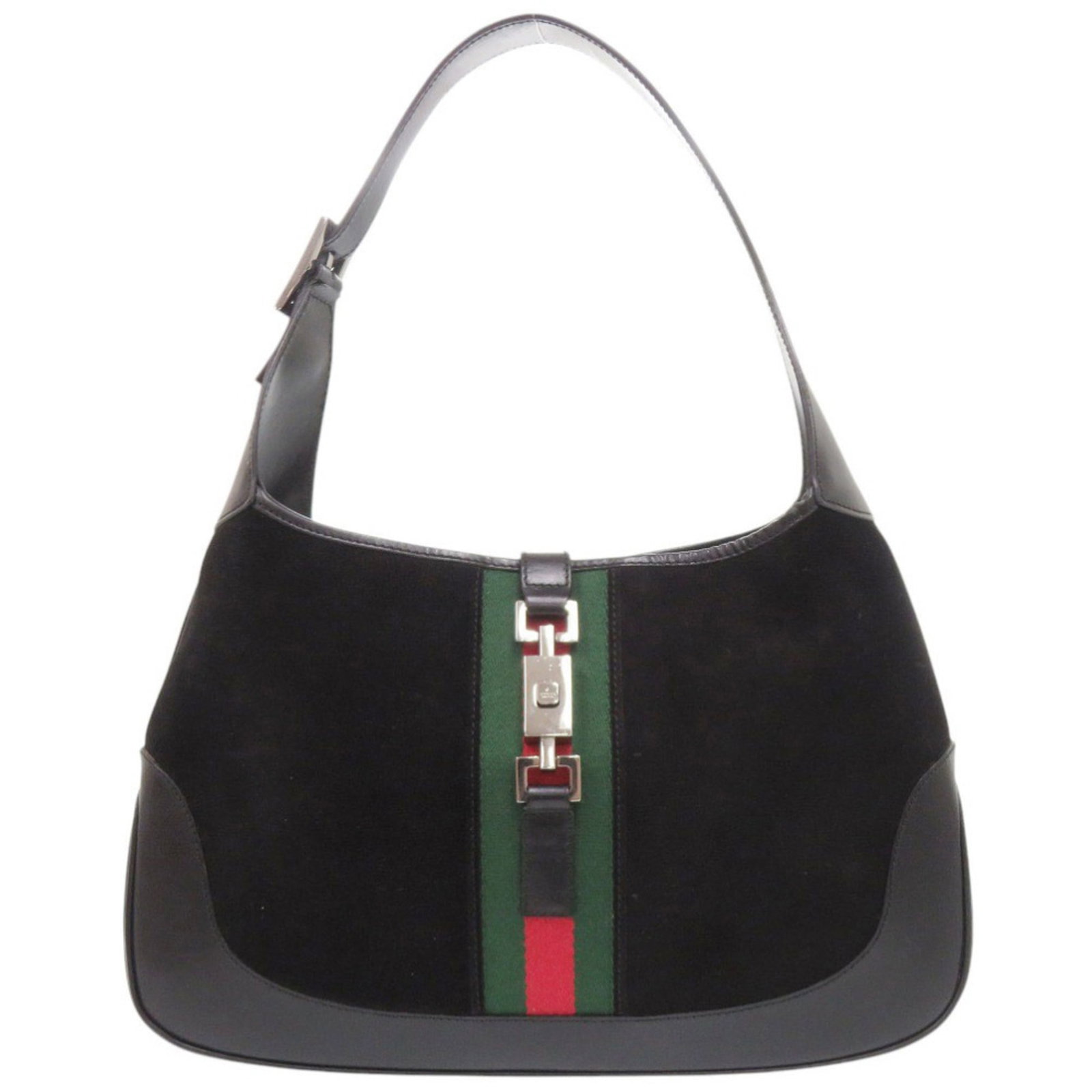 Handbag Suede Leather: Handbag Suede Leather Suede leather handbag from Gucci, crafted in Italy with a sleek black finish and precise dimensions. This stylish accessory measures 21cm x 33cm x 3.5cm, making it a compact and 