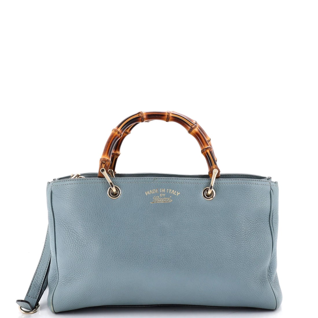 Bamboo Shopper Tote Leather Gucci Medium: Bamboo Shopper Tote Leather Gucci Medium This Gucci Bamboo Shopper Tote Leather Medium is a stylish and practical tote with a rich blue exterior and neutral interior. Measuring 8" high, 13.5" wide,