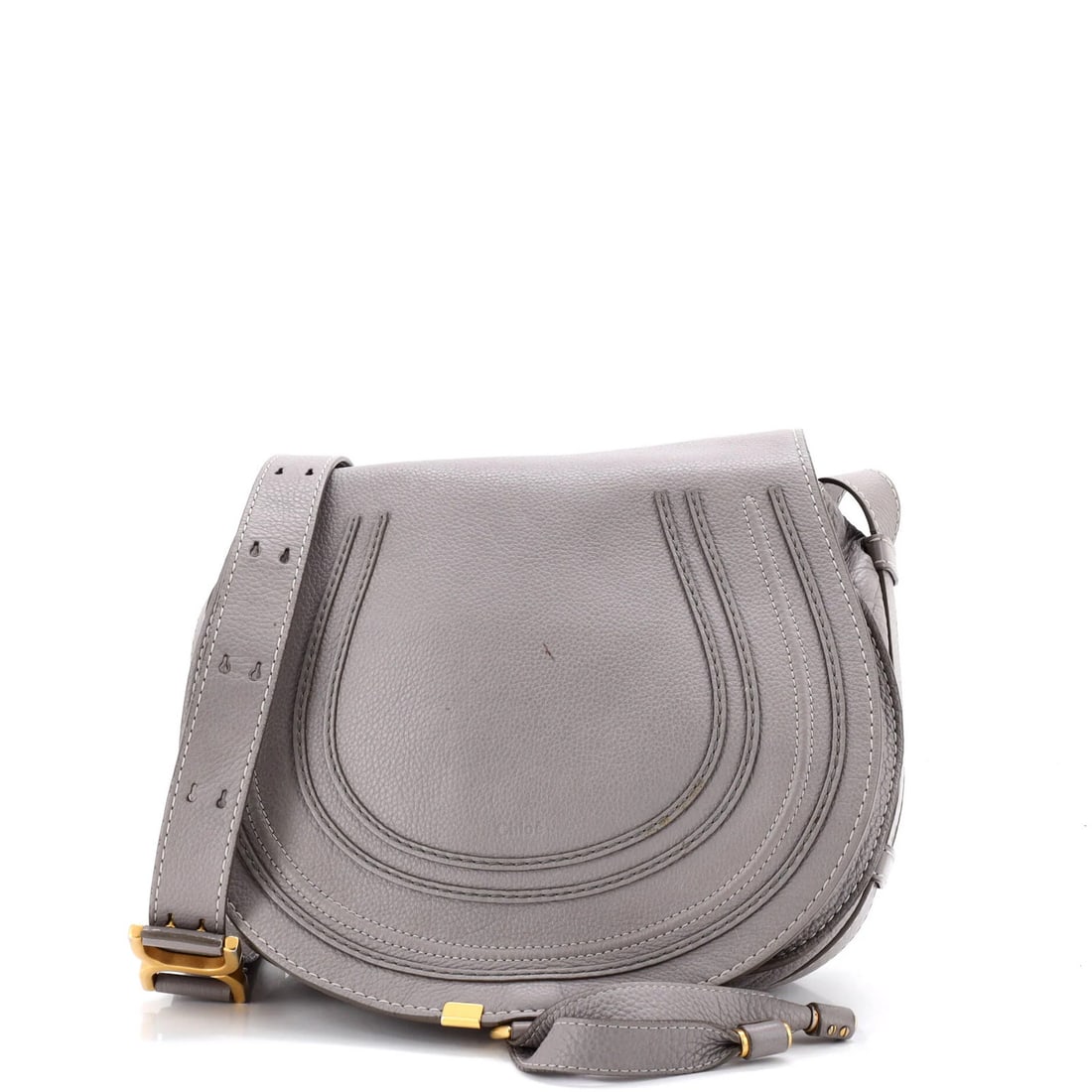 Crossbody Medium Leather Bag Chloe Marcie: Crossbody Medium Leather Bag Chloe Marcie The Chloe Marcie Crossbody Bag features a medium leather size with a gray exterior and green interior. Notable for its classic cross-body design, this bag