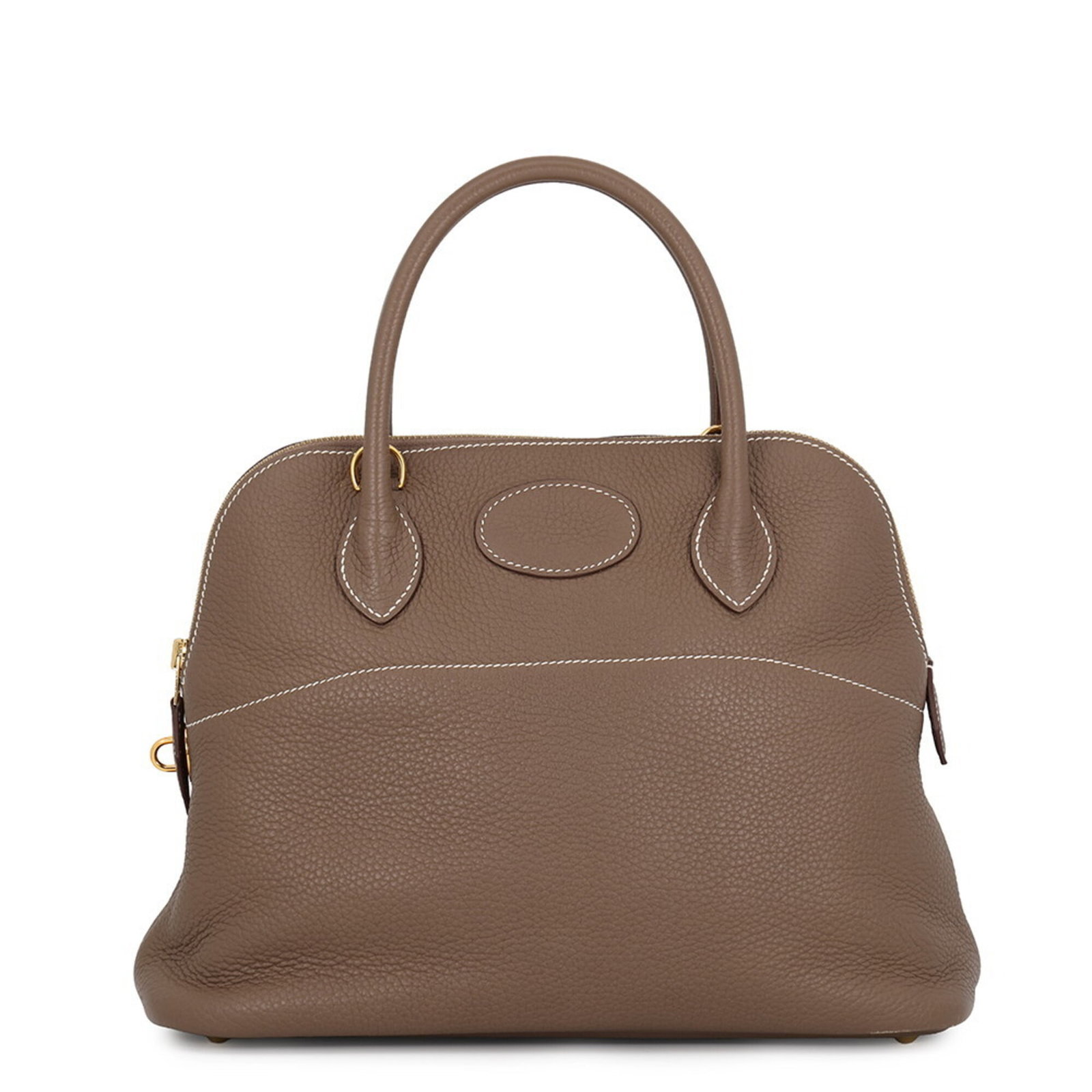 Clemence Leather Handbag Taurillon Hermes: Clemence Leather Handbag Taurillon Hermes Taurillon clemence leather handbag from the Hermes Bolide line, featuring etoupe gray color and gold hardware. Made in France, this 24cm x 31cm x 12cm