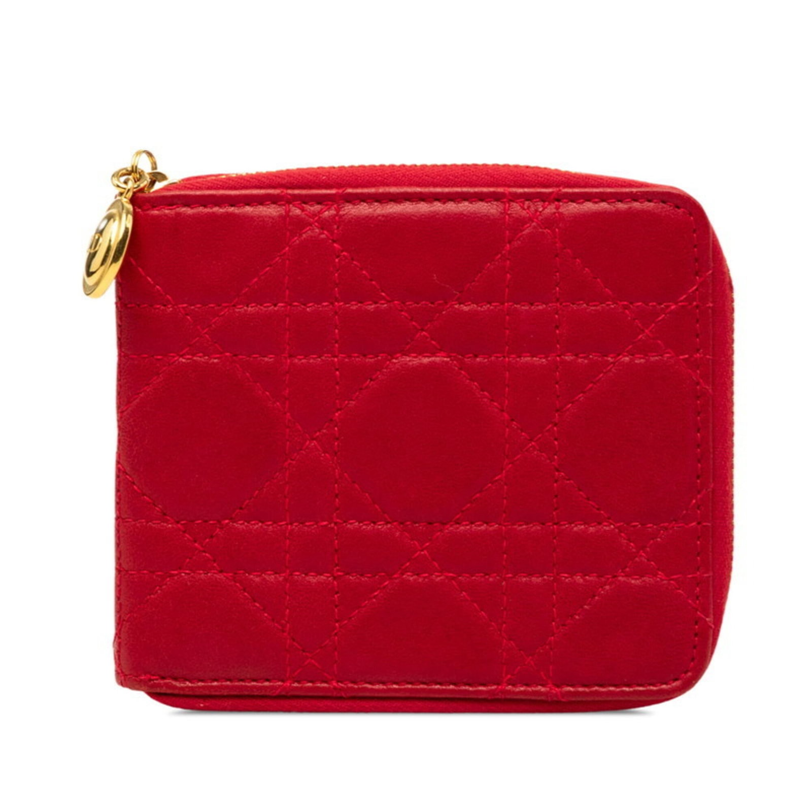 Dior Christian Wallet Leather Bi: Dior Christian Wallet Leather Bi The Dior Christian Wallet Leather Bi is a stunning bi-fold wallet made from luxurious lambskin leather in a bold red color. Measuring 10cm x 11.5cm x 1.5cm, this