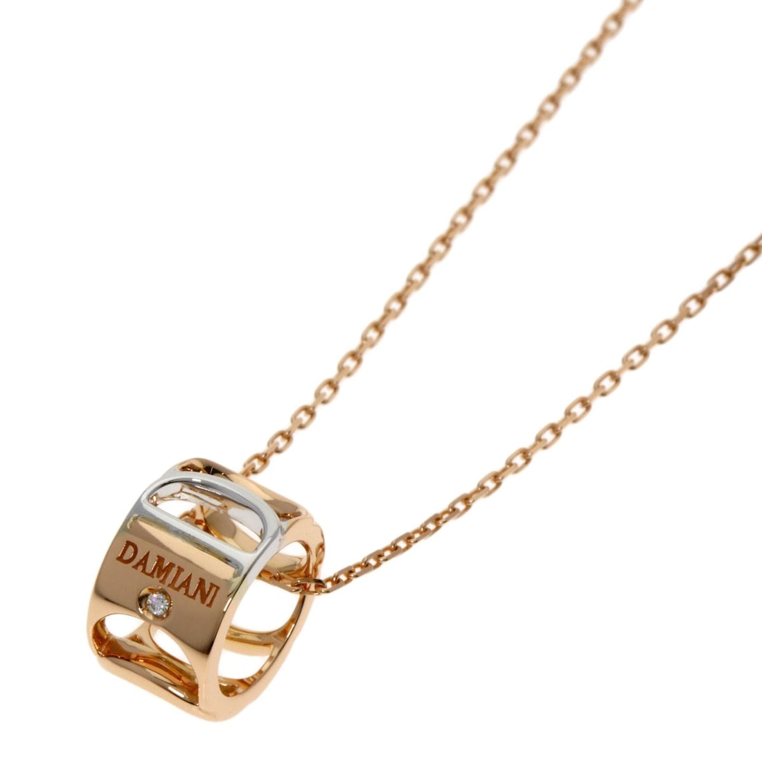 Damiani Damianissima 1P Diamond Necklace K18 Pink Gold: Damiani Damianissima 1P Diamond Necklace K18 Pink Gold Damiani's 1P Diamond Necklace is a stunning piece featuring a diamond as the main stone, set in K18 pink gold. The necklace boasts a 19.6-inch