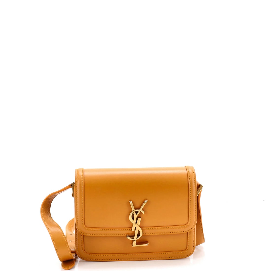 Leather Small Saint Laurent Bag Solferino: Leather Small Saint Laurent Bag Solferino Small Leather Saint Laurent Solferino Cross Body Bag in Orange. This small leather bag features a classic cross body design with a 15-18" strap drop, making