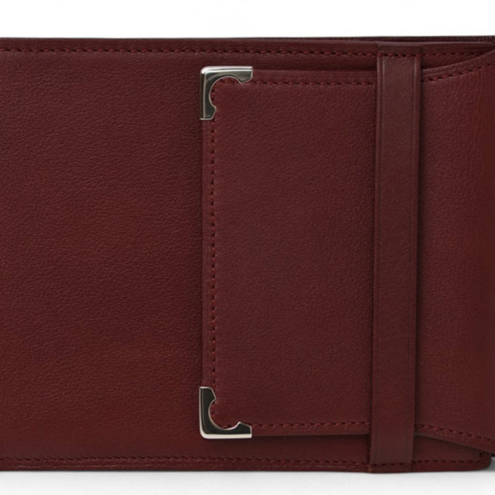 Cartier Wallet (Tri-Fold) Leather: Cartier Wallet (Tri-Fold) Leather Cartier's tri-fold leather wallet is a timeless classic, crafted from high-quality Bordeaux leather. Its sleek design and compact size make it a versatile accessory f