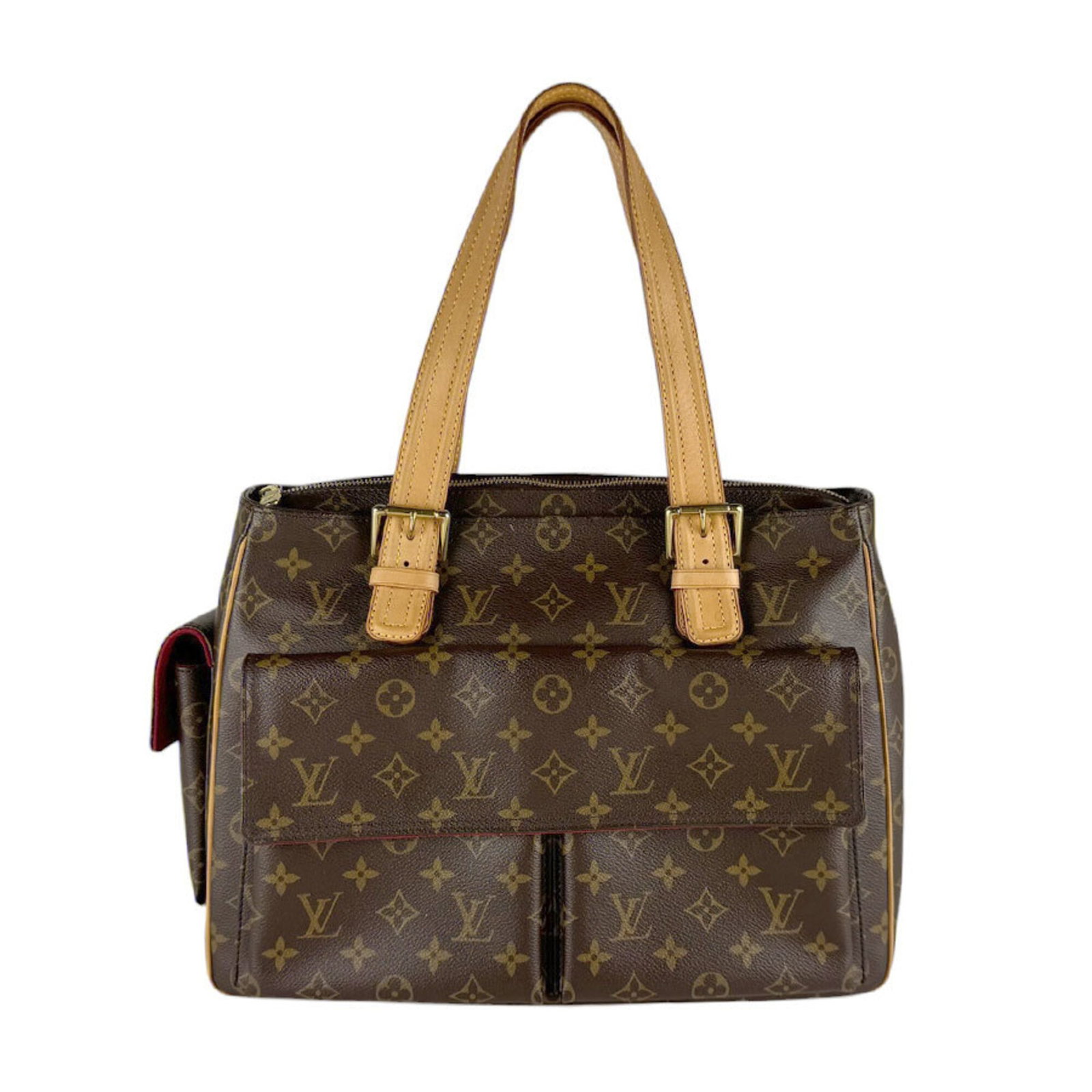 Louis Vuitton Monogram Handbag: Louis Vuitton Monogram Handbag Monogrammed luxury at its finest, this Louis Vuitton handbag boasts a timeless design with its iconic brown monogram pattern. With its compact size and sturdy constructi