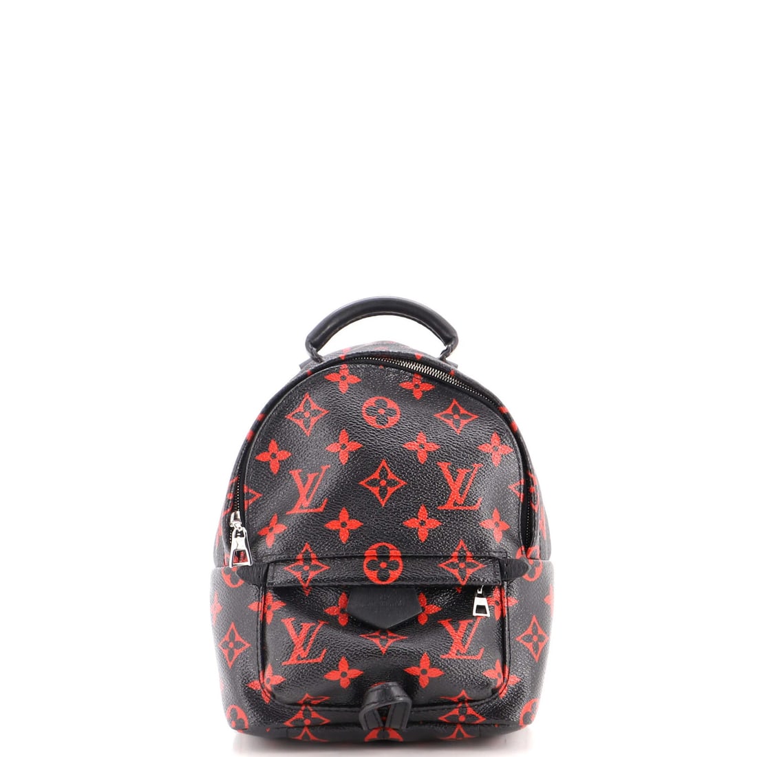 Vuitton Louis Palm Springs Edition Mini Monogram Infrarouge Backpack Limited: Vuitton Louis Palm Springs Edition Mini Monogram Infrarouge Backpack Limited Black canvas coated Louis Vuitton Palm Springs Edition Mini Monogram Infrarouge Backpack with green interior and silver