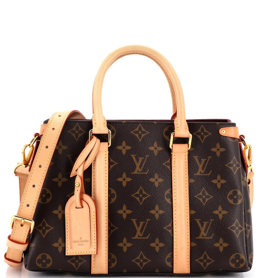 Monogram Canvas with Leather BB Tote Soufflot Louis Vuitton: Monogram Canvas with Leather BB Tote Soufflot Louis Vuitton Canvas Coated Leather Louis Vuitton Soufflot Tote with Monogram Design, featuring a classic top handle and gold hardware, is a stylish and