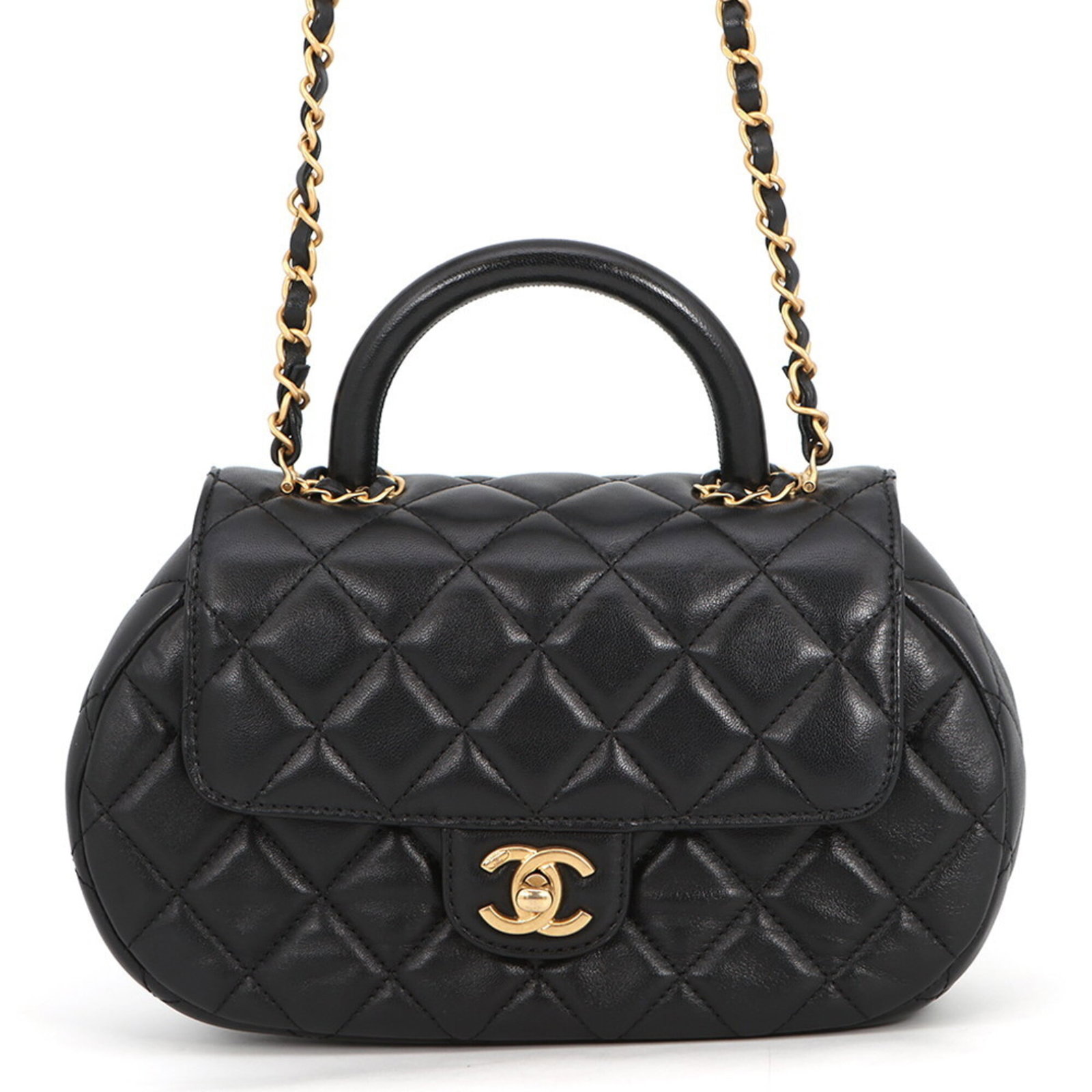 Shoulder Bag Leather Chanel: Shoulder Bag Leather Chanel Black lambskin leather shoulder bag from Chanel, Italy, with a sleek 13.5cm x 23.5cm x 5cm size. This luxurious leather bag features high-quality lambskin material, making