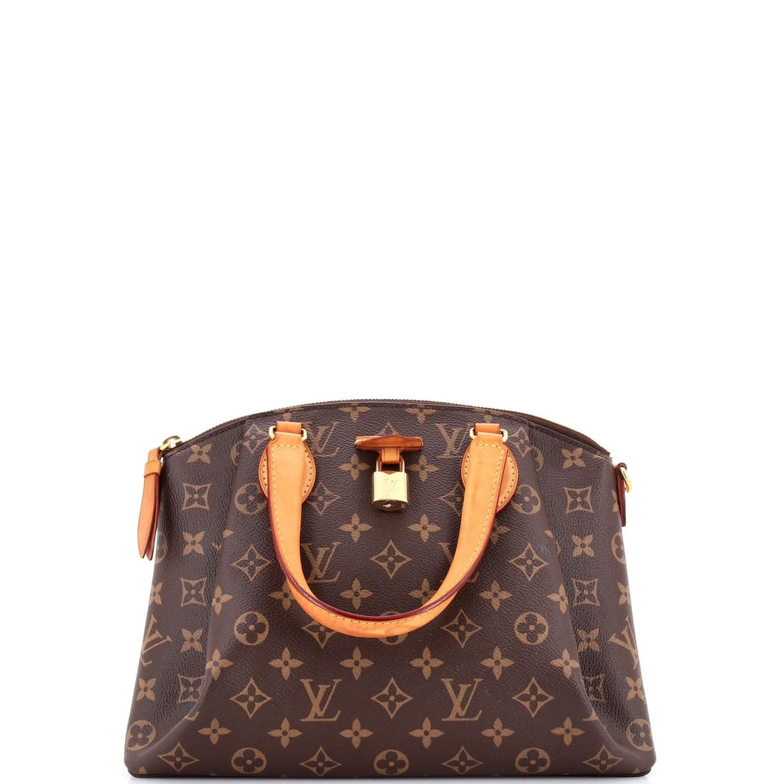 Handbag Monogram Canvas Rivoli Louis Vuitton: Handbag Monogram Canvas Rivoli Louis Vuitton Brown canvas coated Rivoli Louis Vuitton handbag with gold hardware, featuring a classic monogram canvas design and red interior. The bag has a sturdy