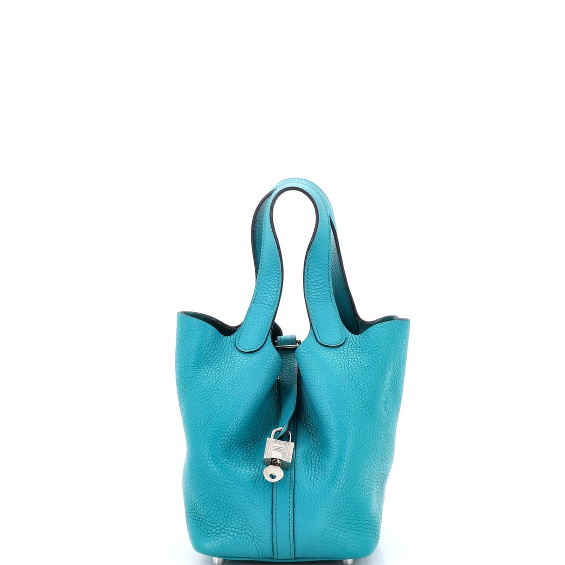Picotin Lock Bag Clemence Hermes: Picotin Lock Bag Clemence Hermes The Picotin Lock Bag Clemence PM from Hermes boasts a striking blue exterior with palladium hardware, adding a touch of sophistication to any outfit. This stylish bag