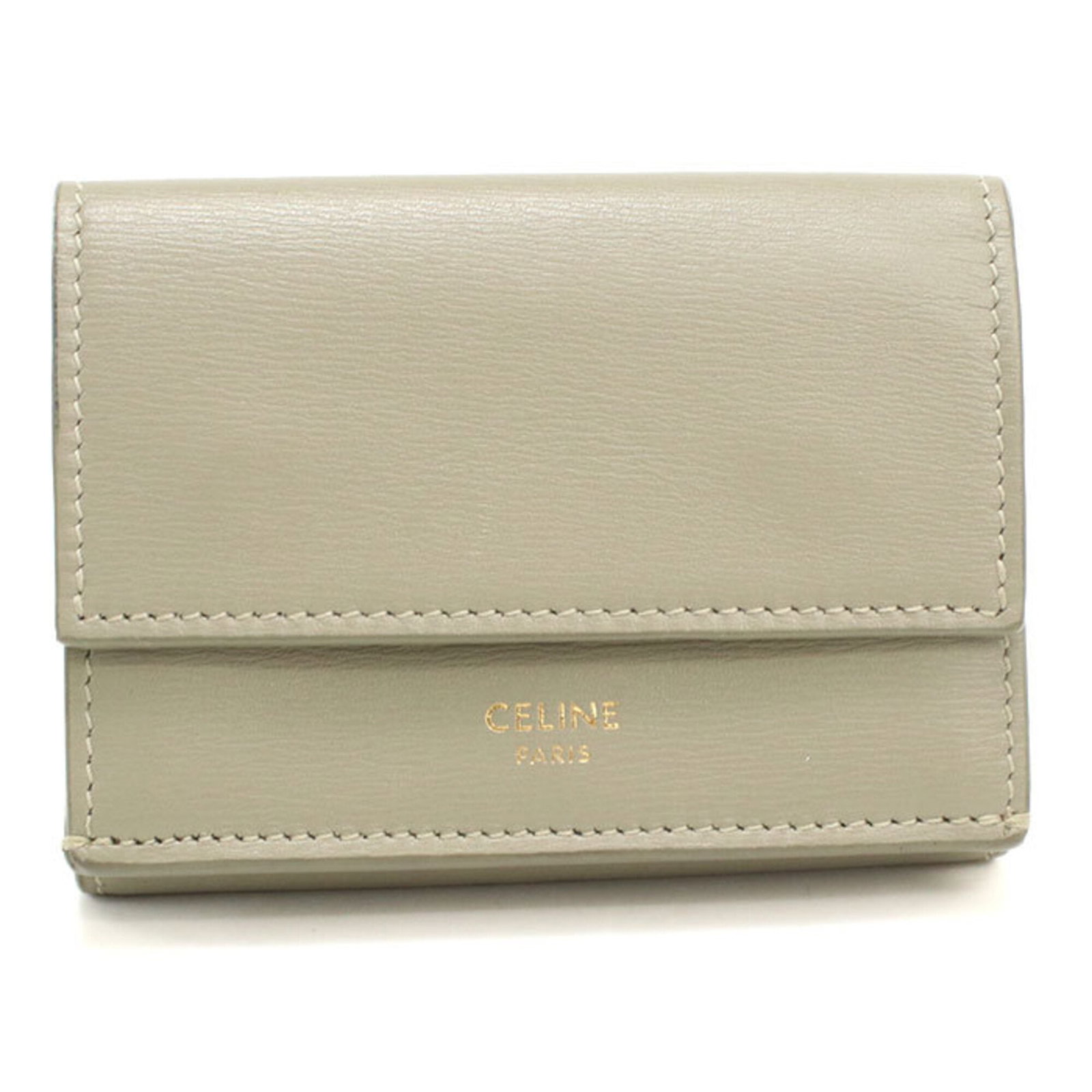 Celine Leather Wallet Fold: Celine Leather Wallet Fold The Celine Leather Wallet Fold boasts a sleek, tri-fold design crafted from high-quality calfskin leather in a sophisticated gray hue. Measuring 7cm x 10cm x 3cm, this