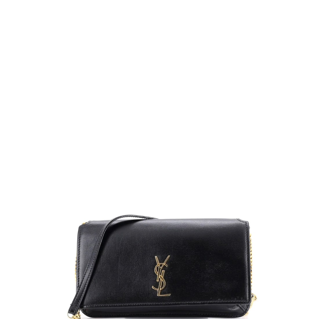 Saint Laurent Classic Monogram Phone Holder Shoulder Bag Leather: Saint Laurent Classic Monogram Phone Holder Shoulder Bag Leather Black leather Classic Monogram Phone Holder Shoulder Bag with gold hardware, featuring a timeless cross body design and a subtle
