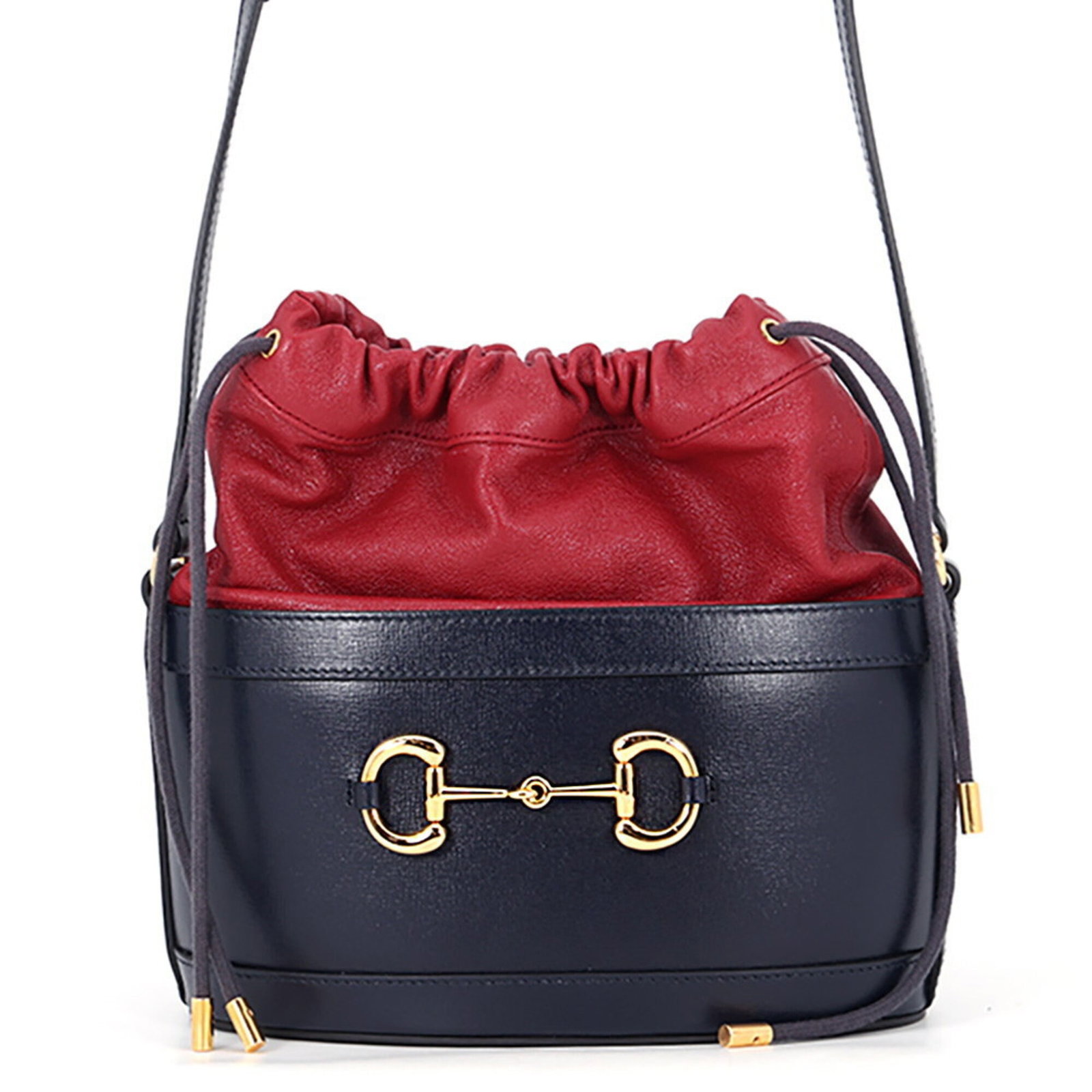 Shoulder Bag Leather: Shoulder Bag Leather Navy and red leather come together in this Gucci shoulder bag, featuring iconic Horsebit detailing and a sleek, sophisticated design. Made from high-quality leather, this bag boas