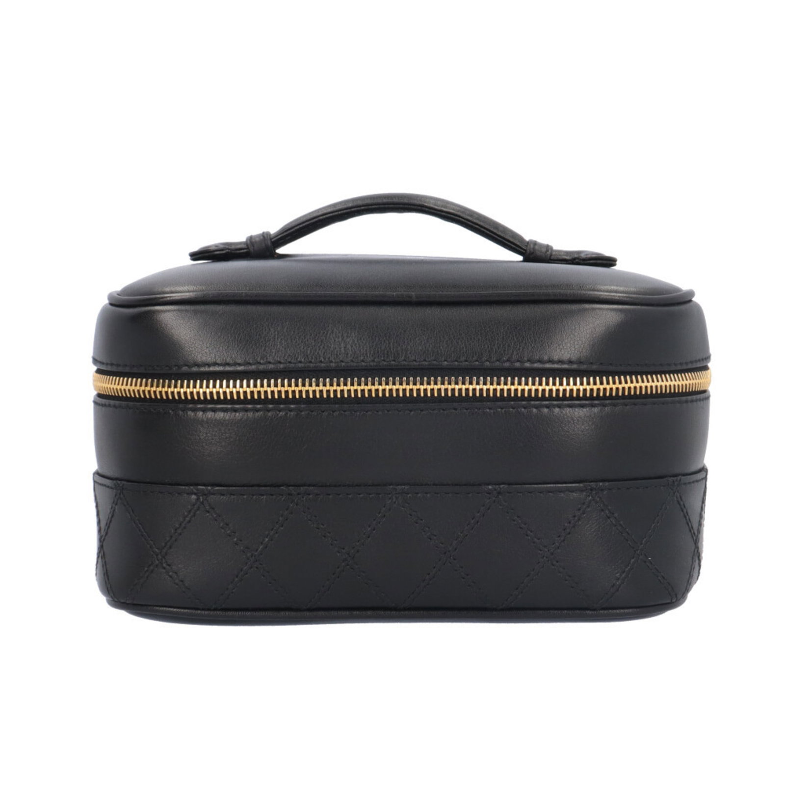 Vanity leather bag handbag Chanel: Vanity leather bag handbag Chanel Black leather Chanel vanity bag with open pocket, 10cm x 19cm x 14cm in size, weighing 280g, and featuring a 10cm long handle. This handbag is made from high-quality