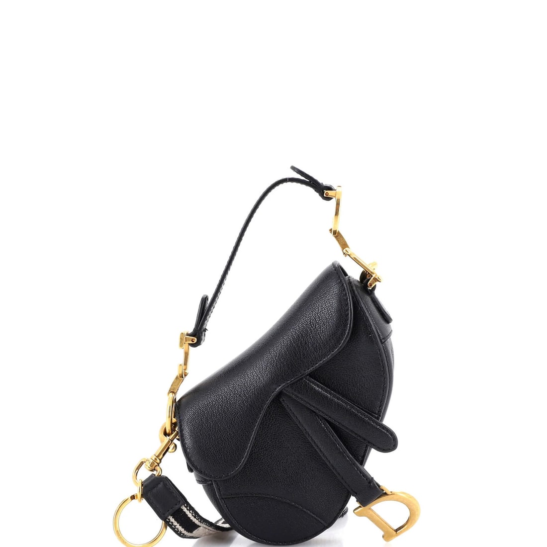 Saddle Handbag Leather Strap with Micro Christian Dior: Saddle Handbag Leather Strap with Micro Christian Dior Saddle Handbag Leather Strap with Micro Christian Dior features a sleek black leather exterior with a subtle aged gold hardware accent. The