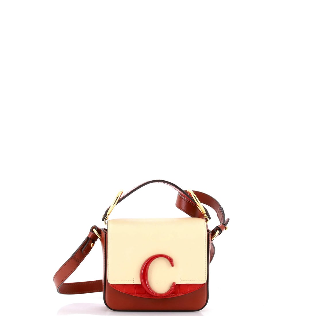 Chloe Flap Leather Mini Bag: Chloe Flap Leather Mini Bag Chloe Flap Leather Mini Bag in Red. This mini cross body bag features a classic design with a gold flap closure and neutral interior, measuring 6" tall and 6.5" wide. With 
