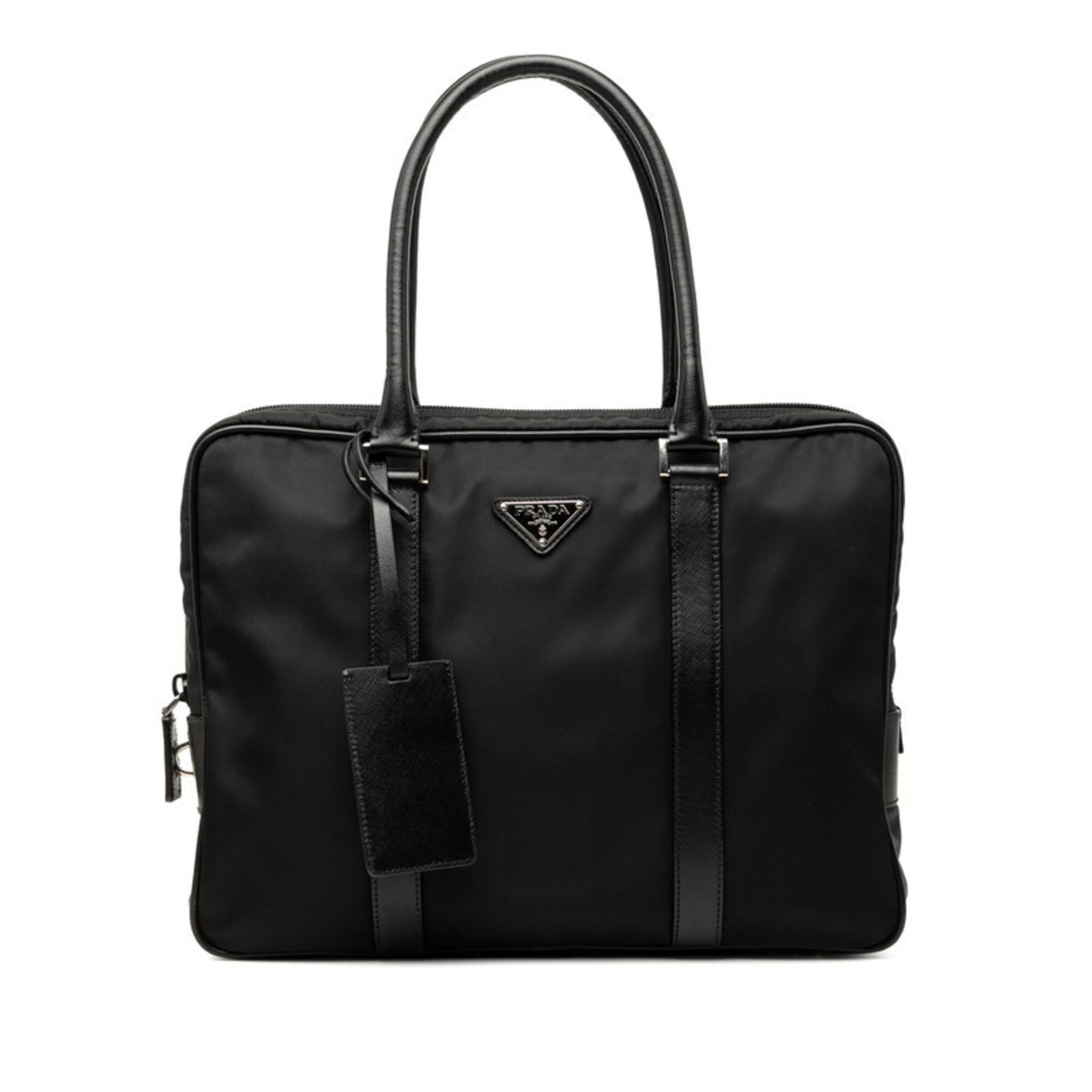 Prada Briefcase Nylon Leather: Prada Briefcase Nylon Leather The Prada Briefcase Nylon Leather is a sleek and sophisticated accessory, boasting a striking combination of nylon and leather materials. Its compact size and durable
