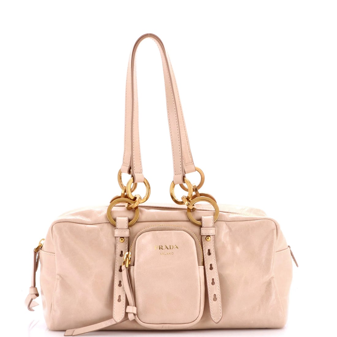 Prada Dangle Top Handle Bag Leather Medium: Prada Dangle Top Handle Bag Leather Medium Pink Prada Dangle Top Handle Bag Leather Medium, featuring a classic top handle design with a medium size, measures 6.5" high, 11.5" wide, and 5" deep, with 