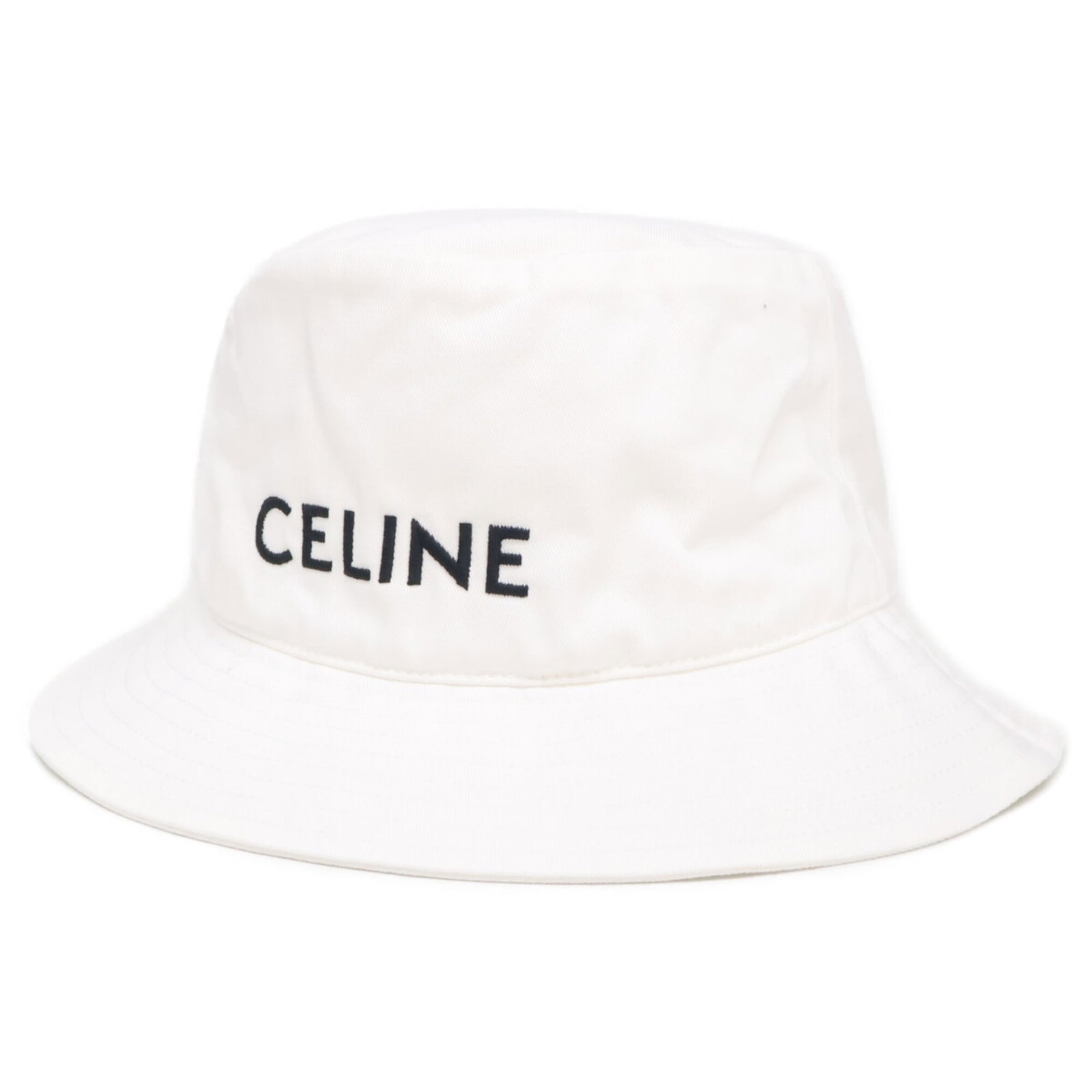 Cotton Bucket Celine Hat: Cotton Bucket Celine Hat White cotton bucket hat with a classic design, featuring a 58.5cm circumference. Made from high-quality cotton, this hat is a timeless accessory for everyday wear. Its simple 
